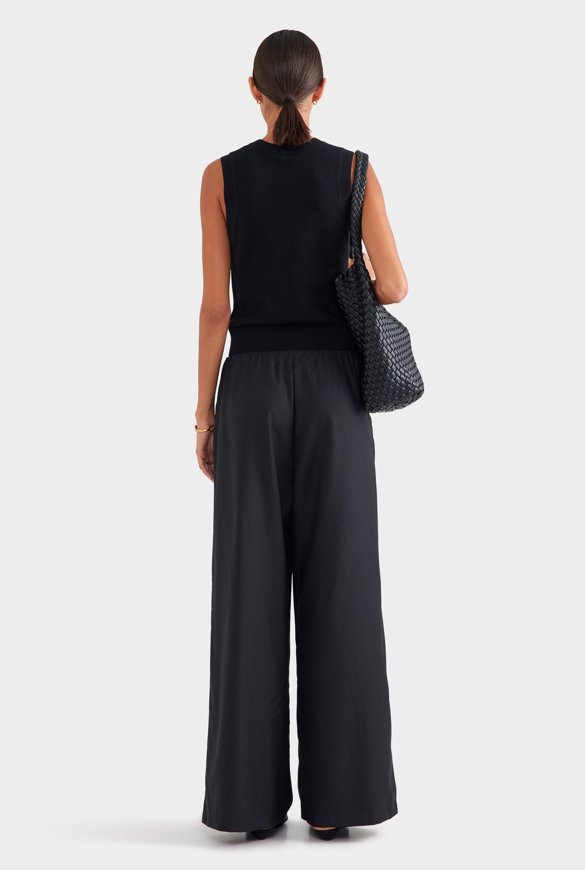 Cashmere Button Through Tank - Black