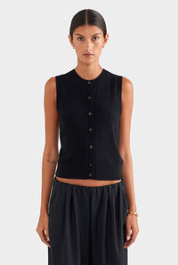 Cashmere Button Through Tank - Black