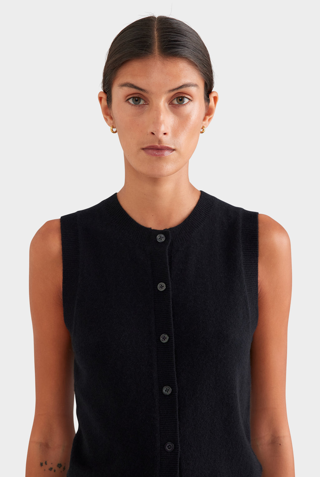 Cashmere Button Through Tank - Black
