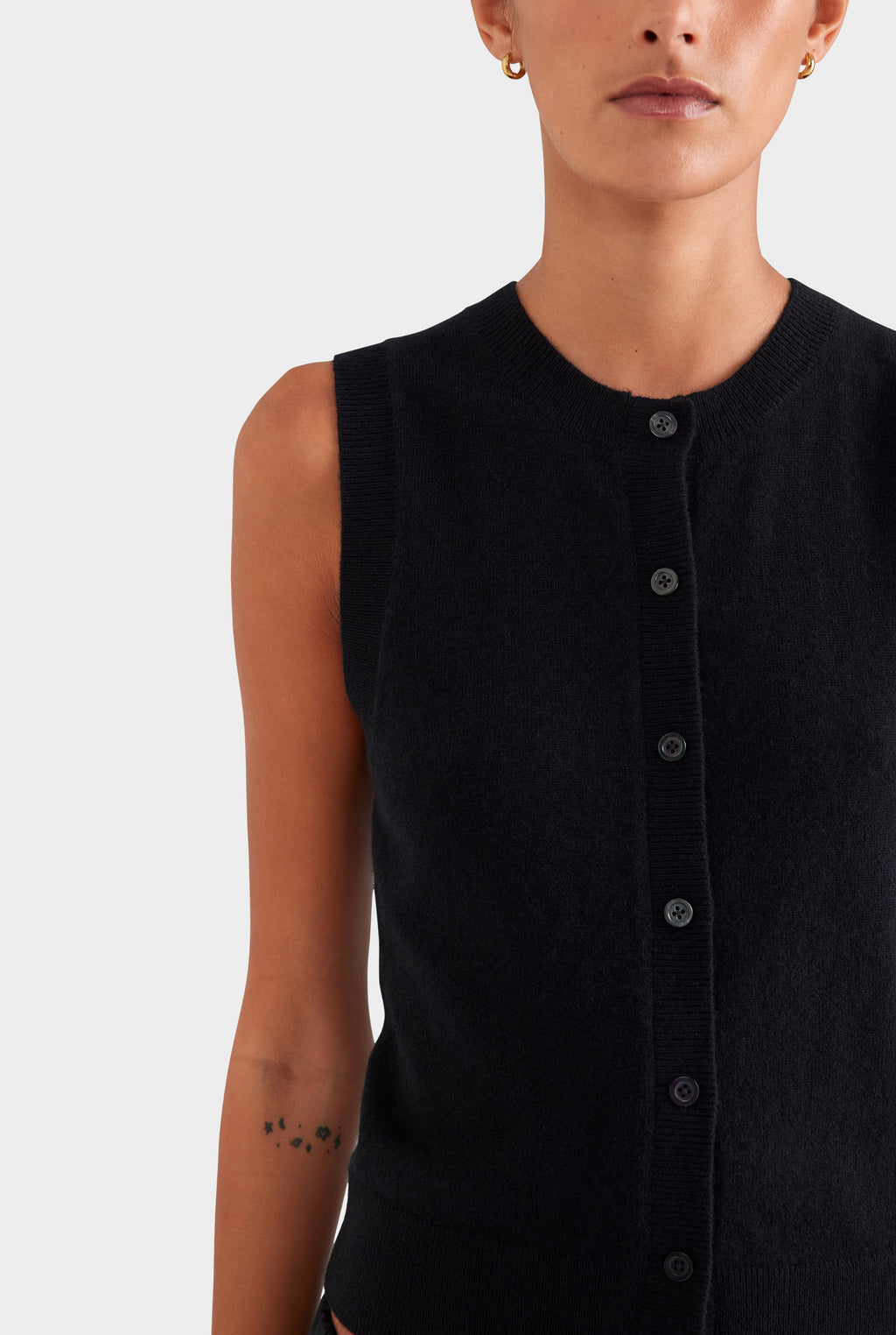 Cashmere Button Through Tank - Black