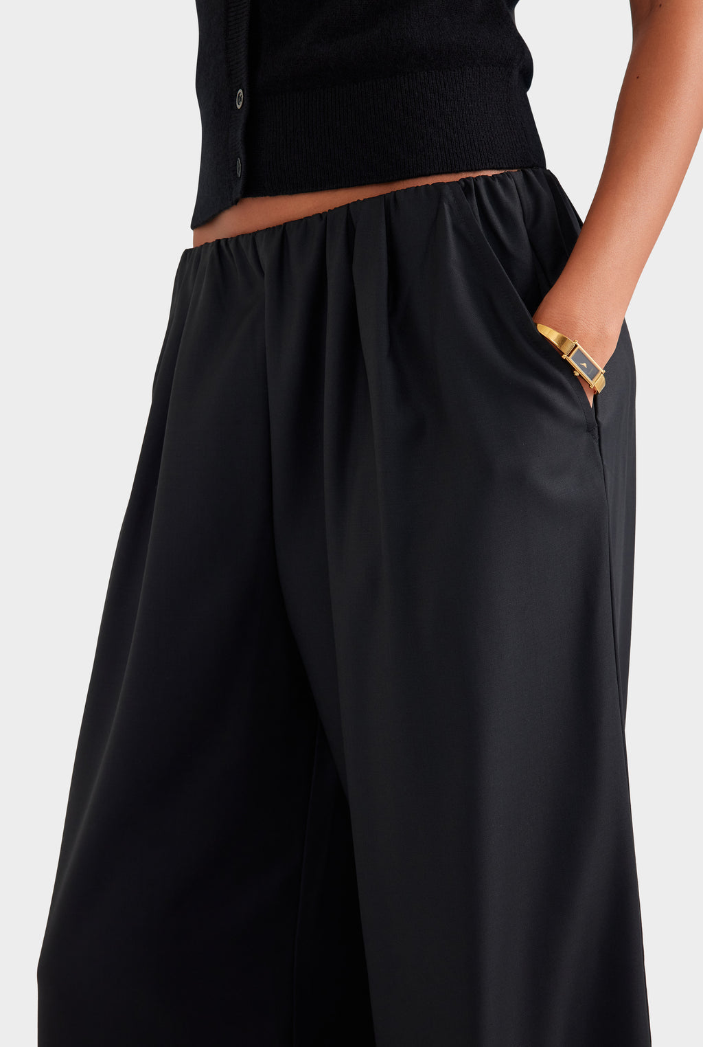 Relaxed Wool Wide Leg Trouser - Black