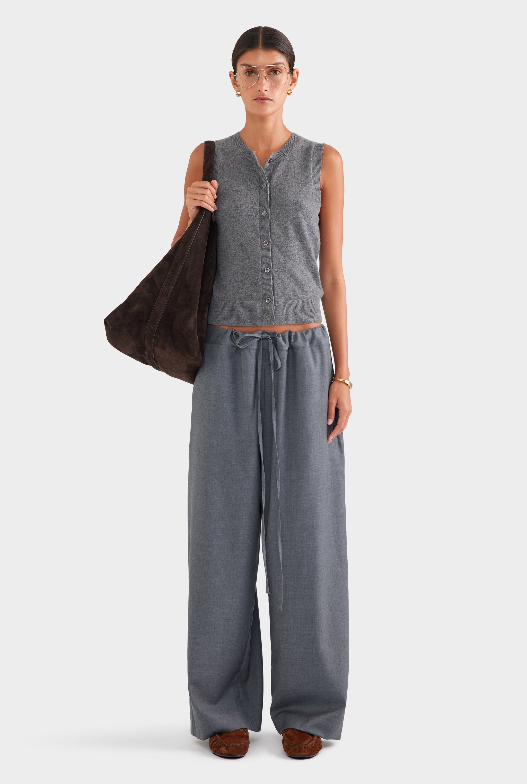 Cashmere Button Through Tank - Charcoal