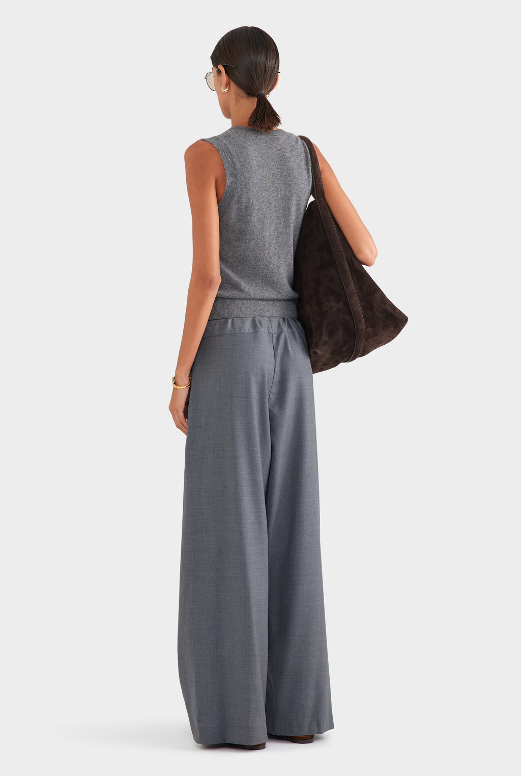 Cashmere Button Through Tank - Charcoal