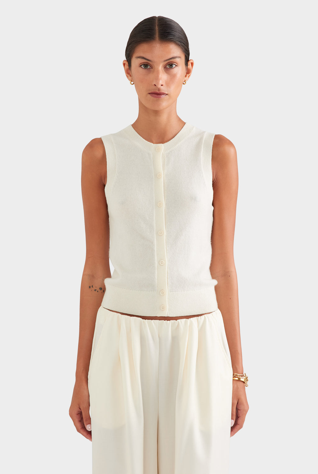 Cashmere Button Through Tank - Off White