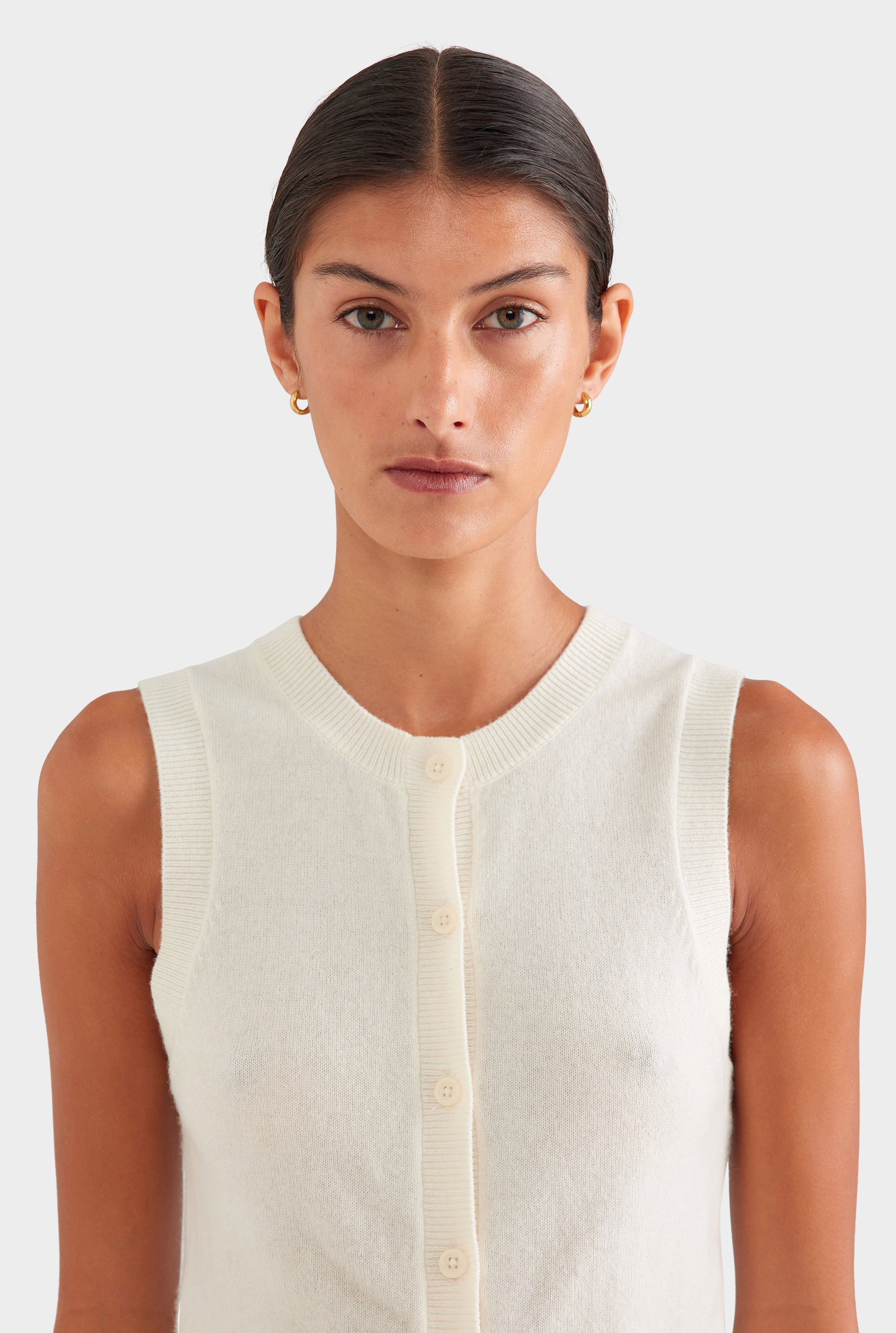 Cashmere Button Through Tank - Off White