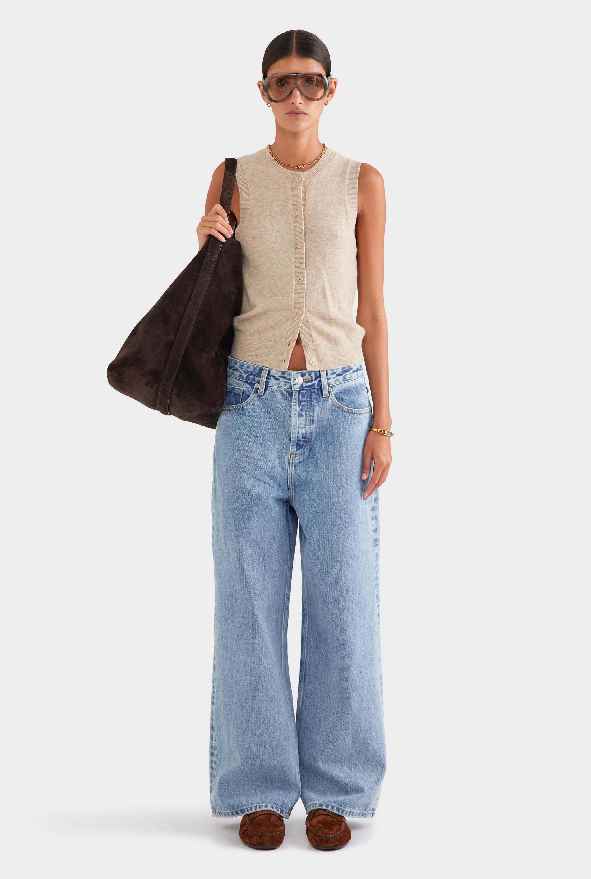 Cashmere Button Through Tank - Sand
