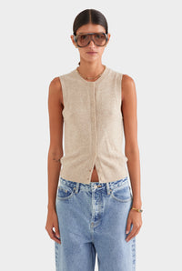 Cashmere Button Through Tank - Sand