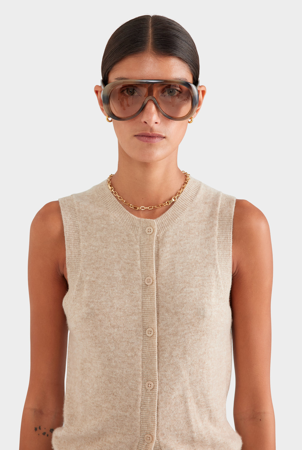 Cashmere Button Through Tank - Sand