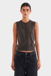 Cashmere Button Through Tank - Chocolate Marl