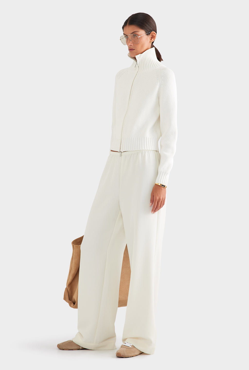 Crepe Elastic Waist Pant - Off White