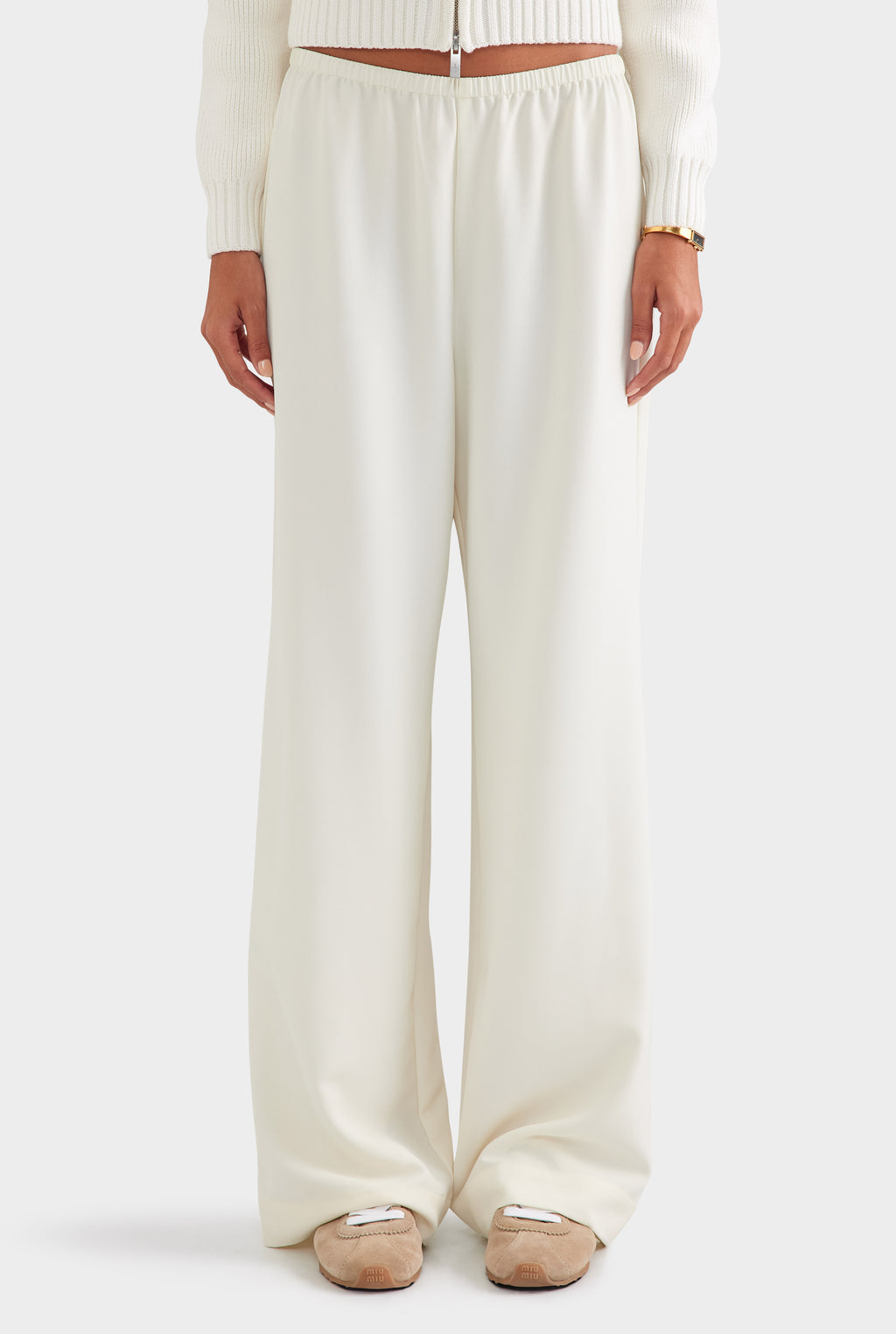 Crepe Elastic Waist Pant - Off White