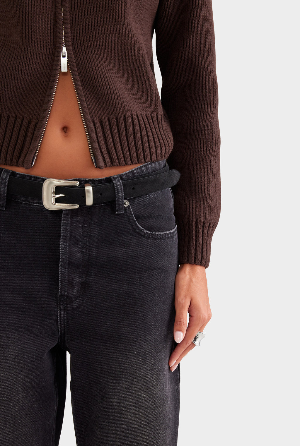 Cotton Funnel Neck Zip Up Sweater - Chocolate