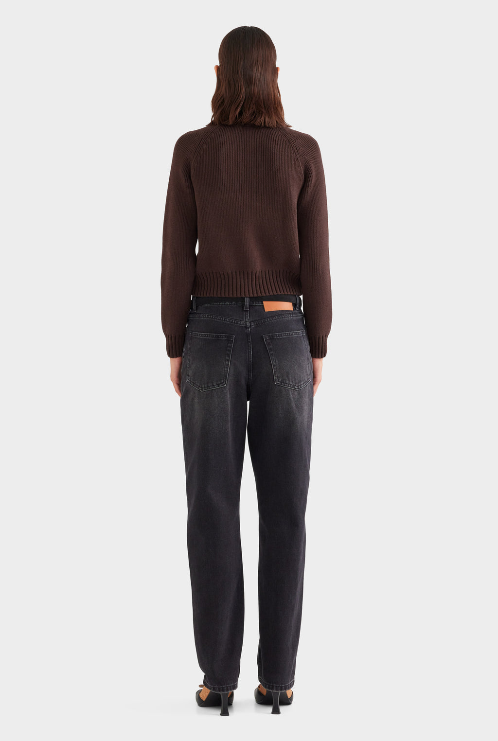 Cotton Funnel Neck Zip Up Sweater - Chocolate