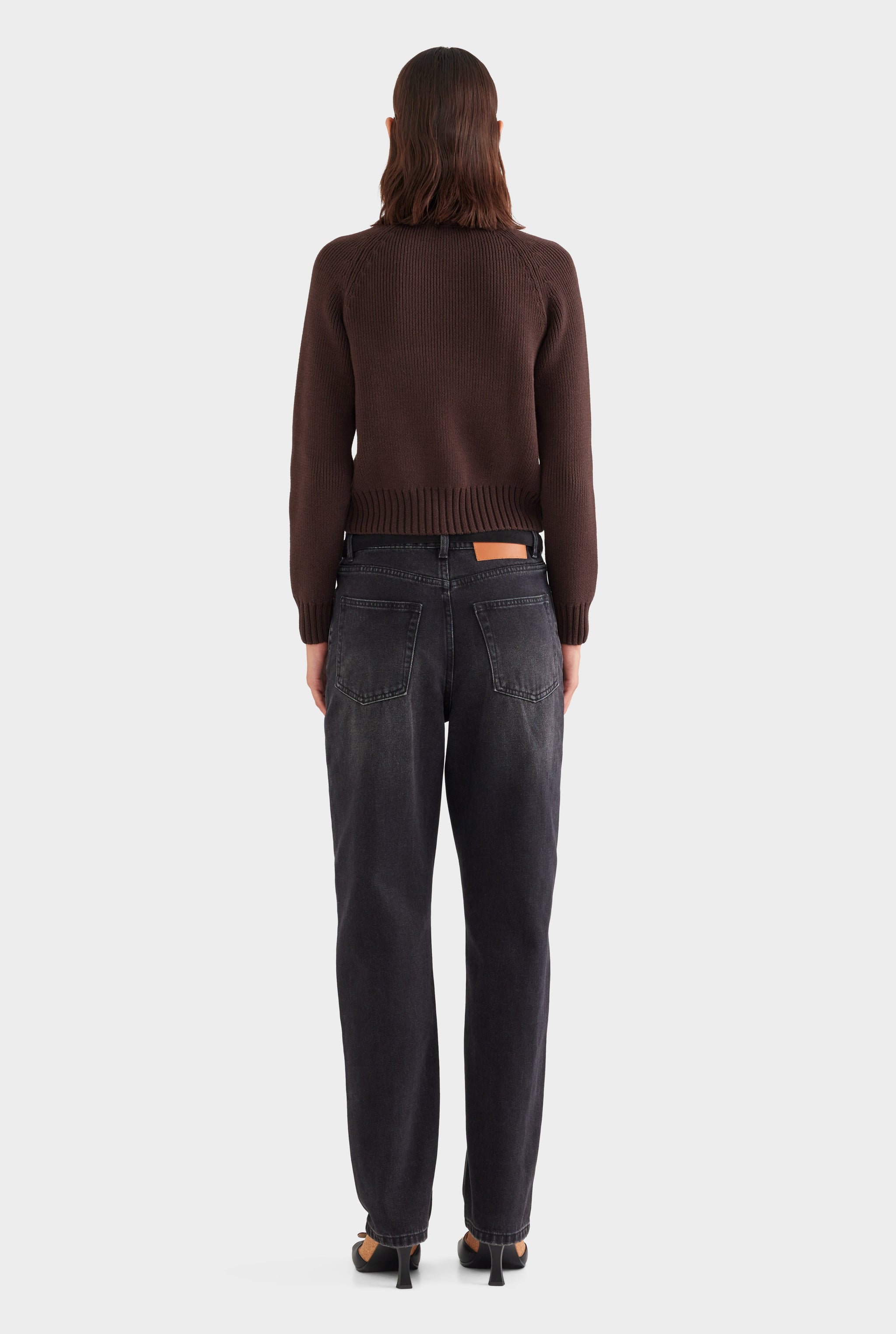 Cotton Funnel Neck Zip Up Sweater - Chocolate