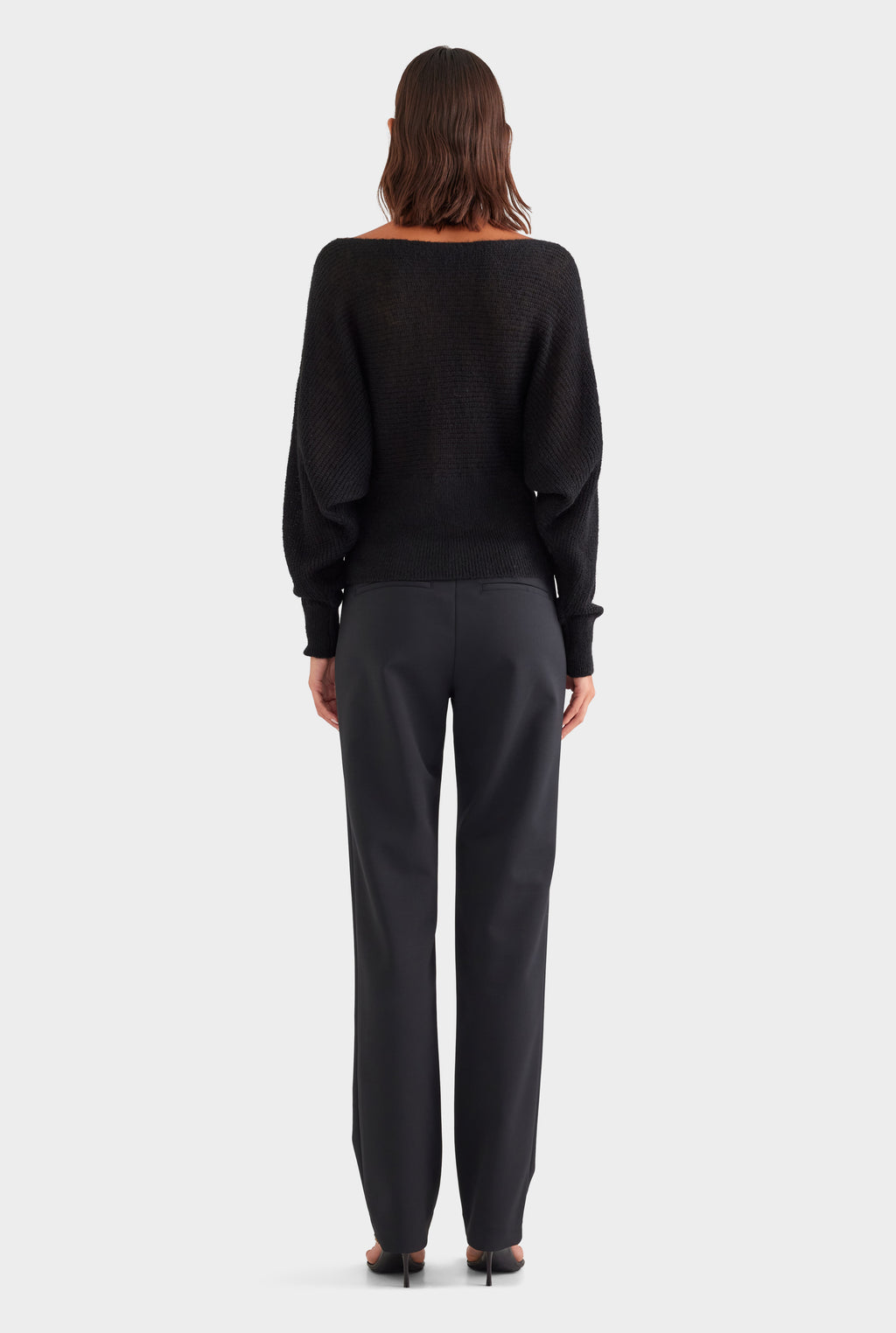 Wool Mohair Boat Neck Sweater - Black