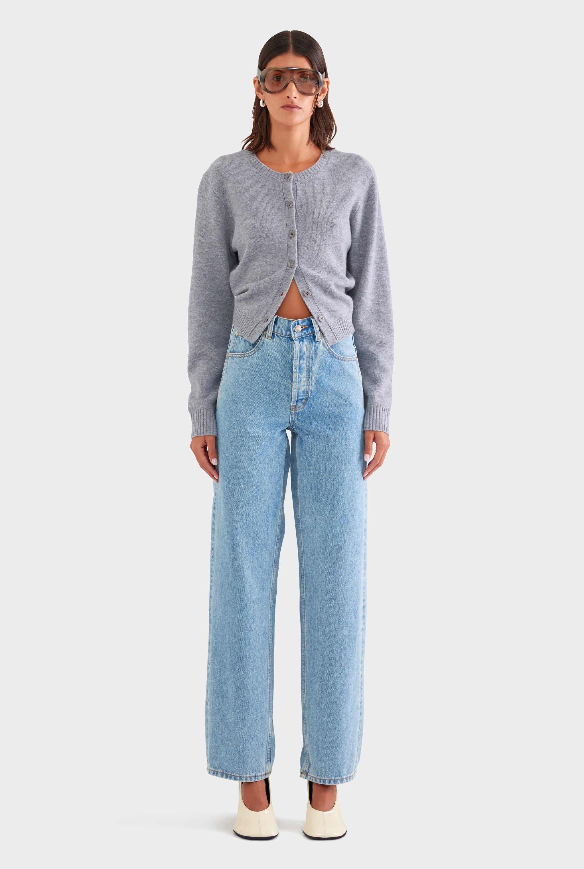 Cinched Merino Wool Cardigan - Grey Marl