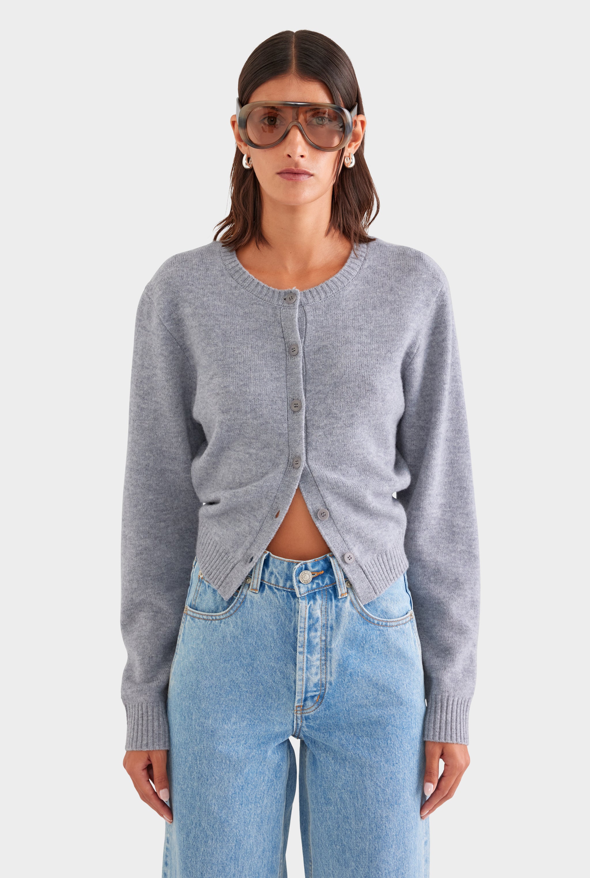 Cinched Merino Wool Cardigan - Grey Marl