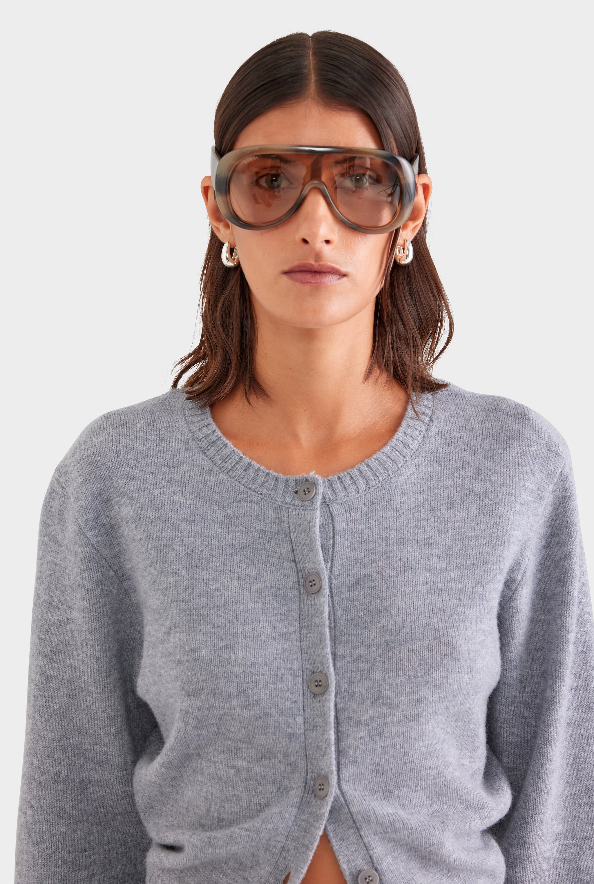 Cinched Merino Wool Cardigan - Grey Marl