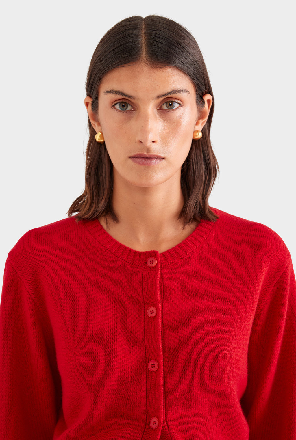 Cinched Merino Wool Cardigan - Red