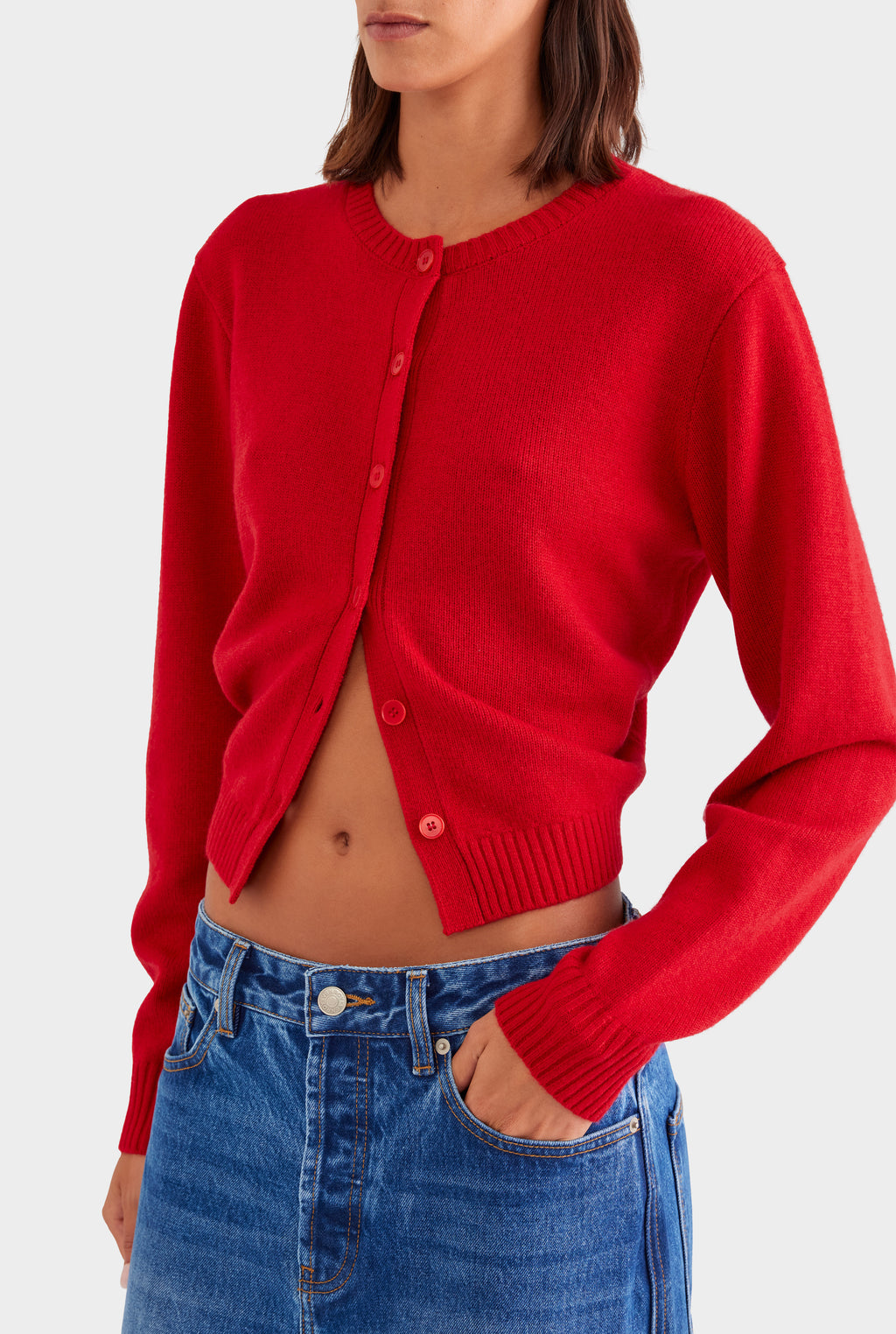 Cinched Merino Wool Cardigan - Red