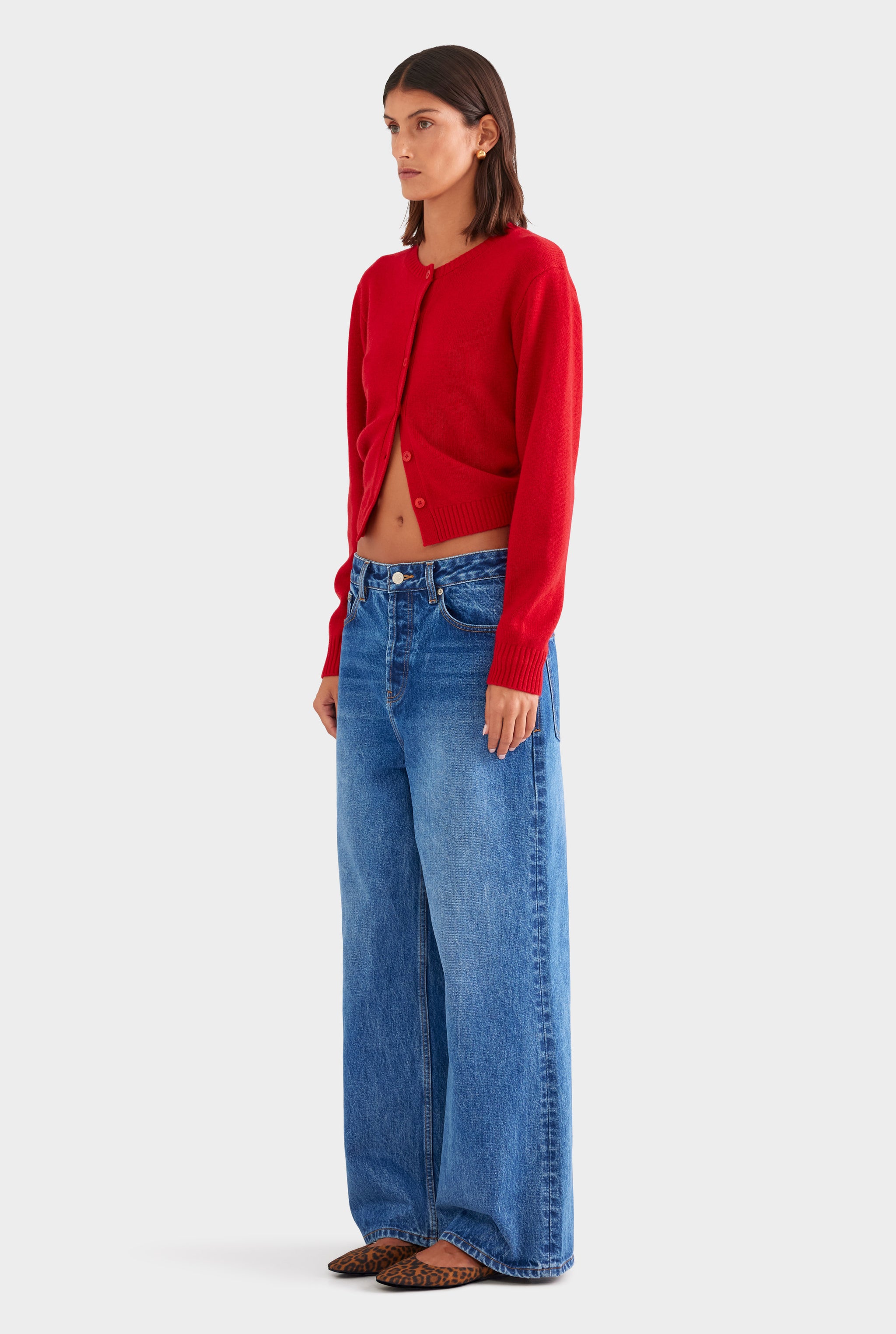 Cinched Merino Wool Cardigan - Red