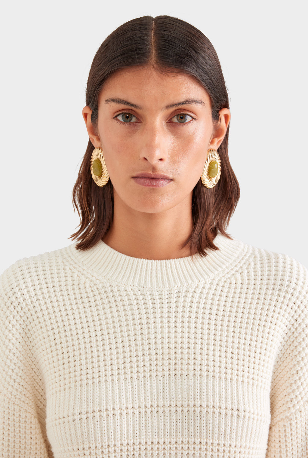 Cotton Cashmere Textured Crewneck Sweater - Off White