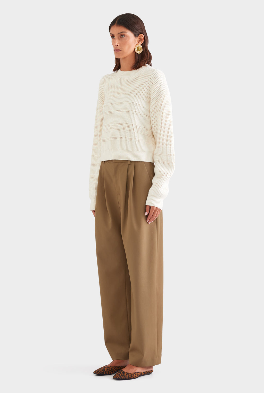 Cotton Cashmere Textured Crewneck Sweater - Off White