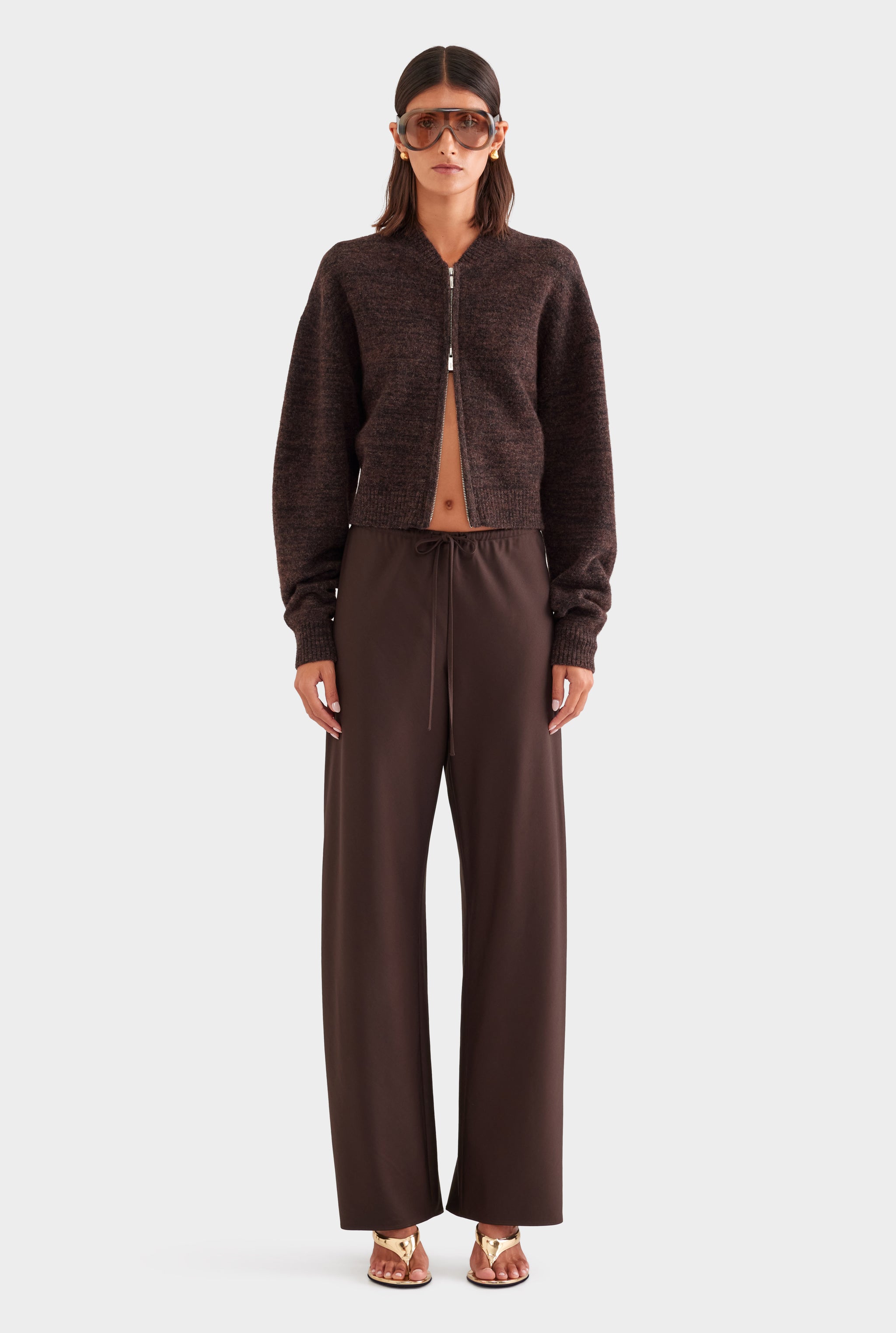 Boucle Knit Bomber - Chocolate