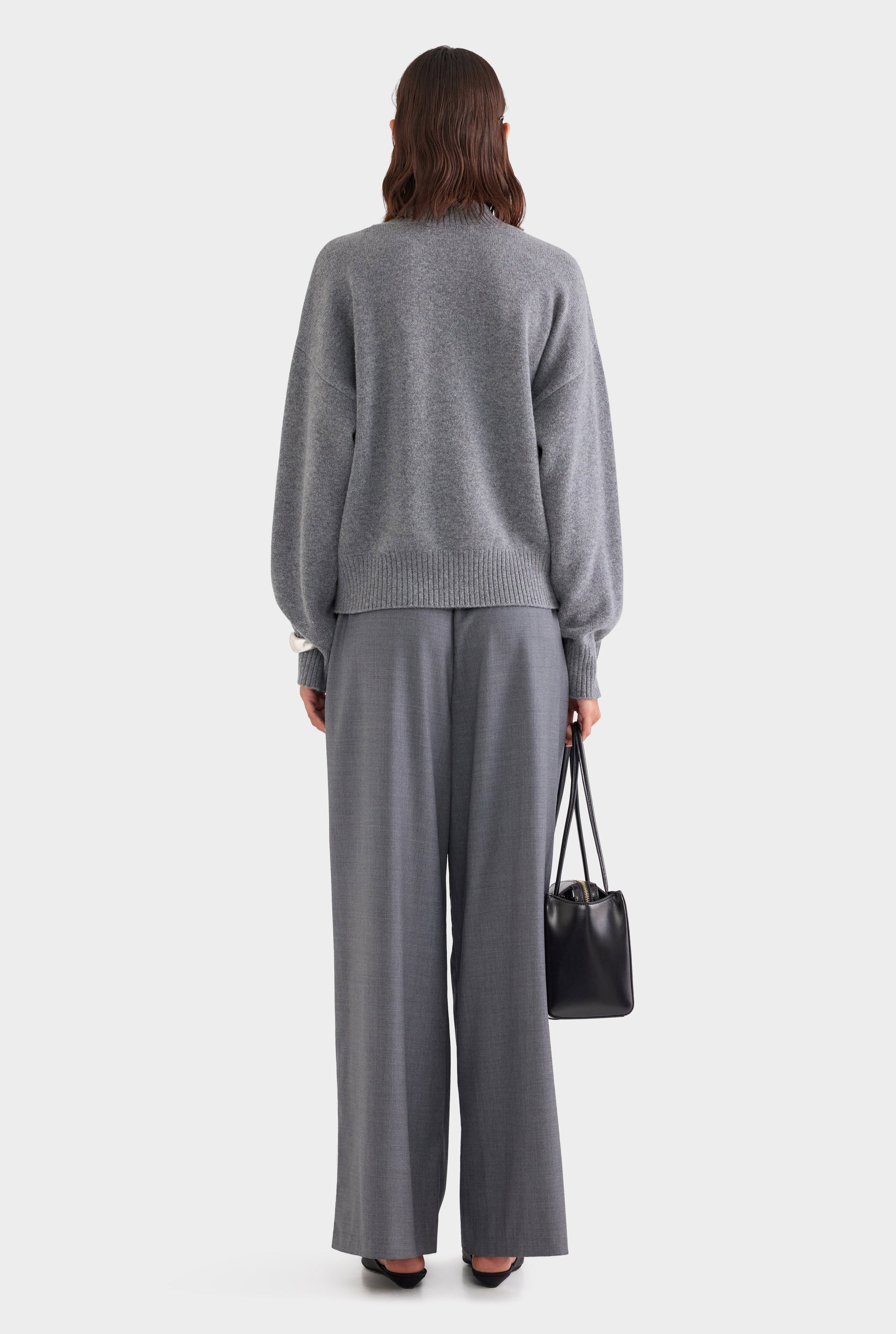 Wool Cashmere V Neck Sweater - Charcoal Marl