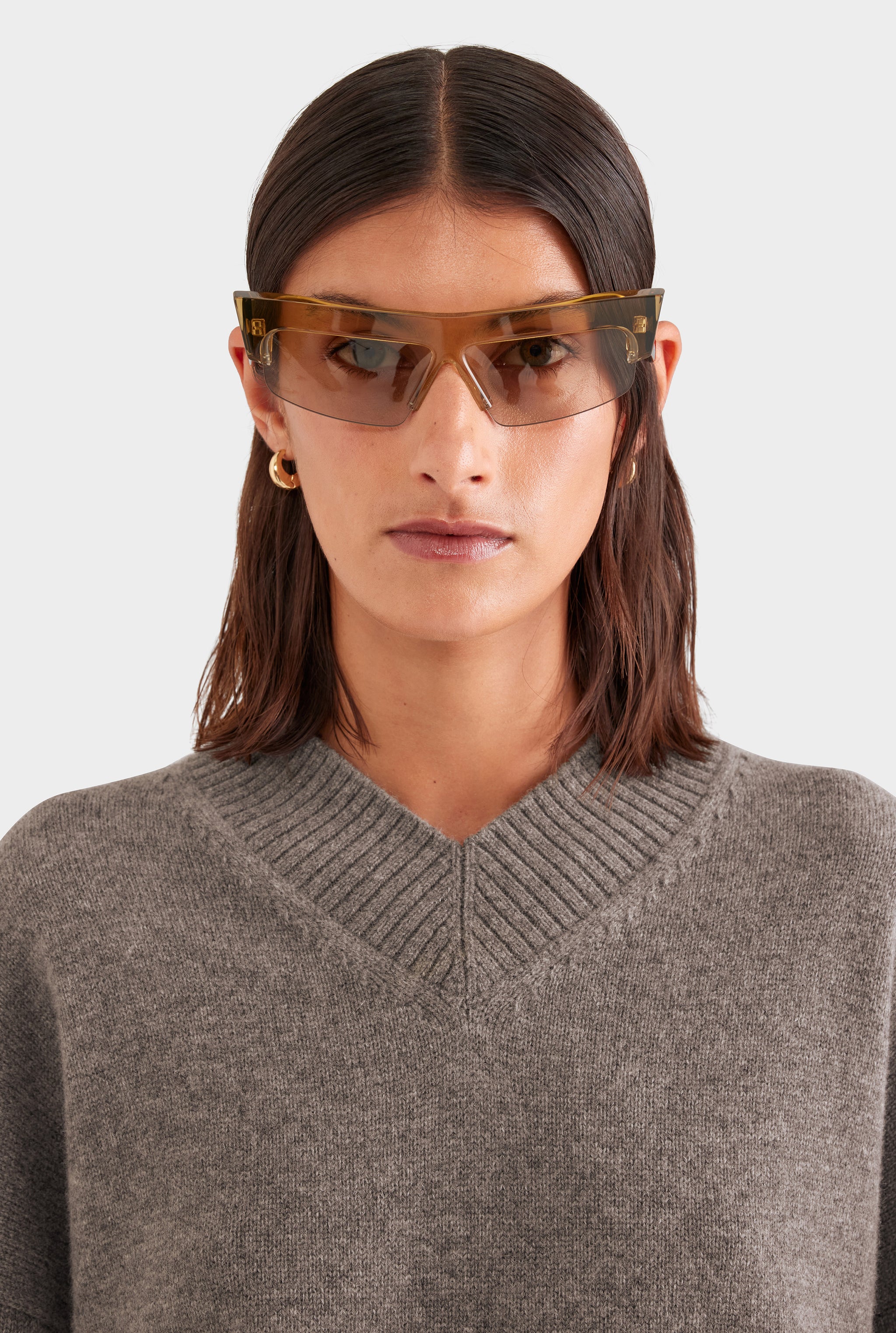 Wool Cashmere V Neck Sweater - Brown Marl