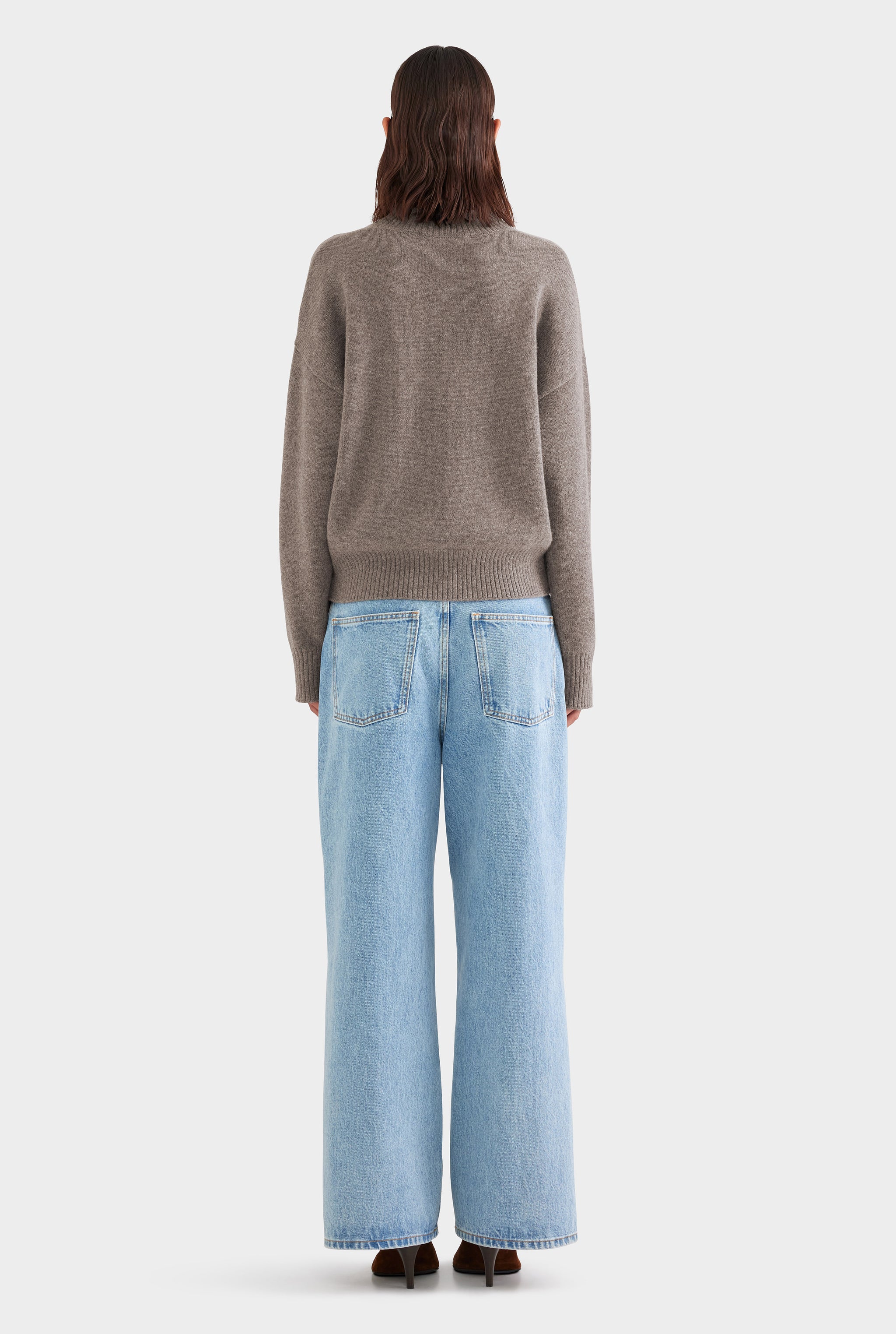 Wool Cashmere V Neck Sweater - Brown Marl
