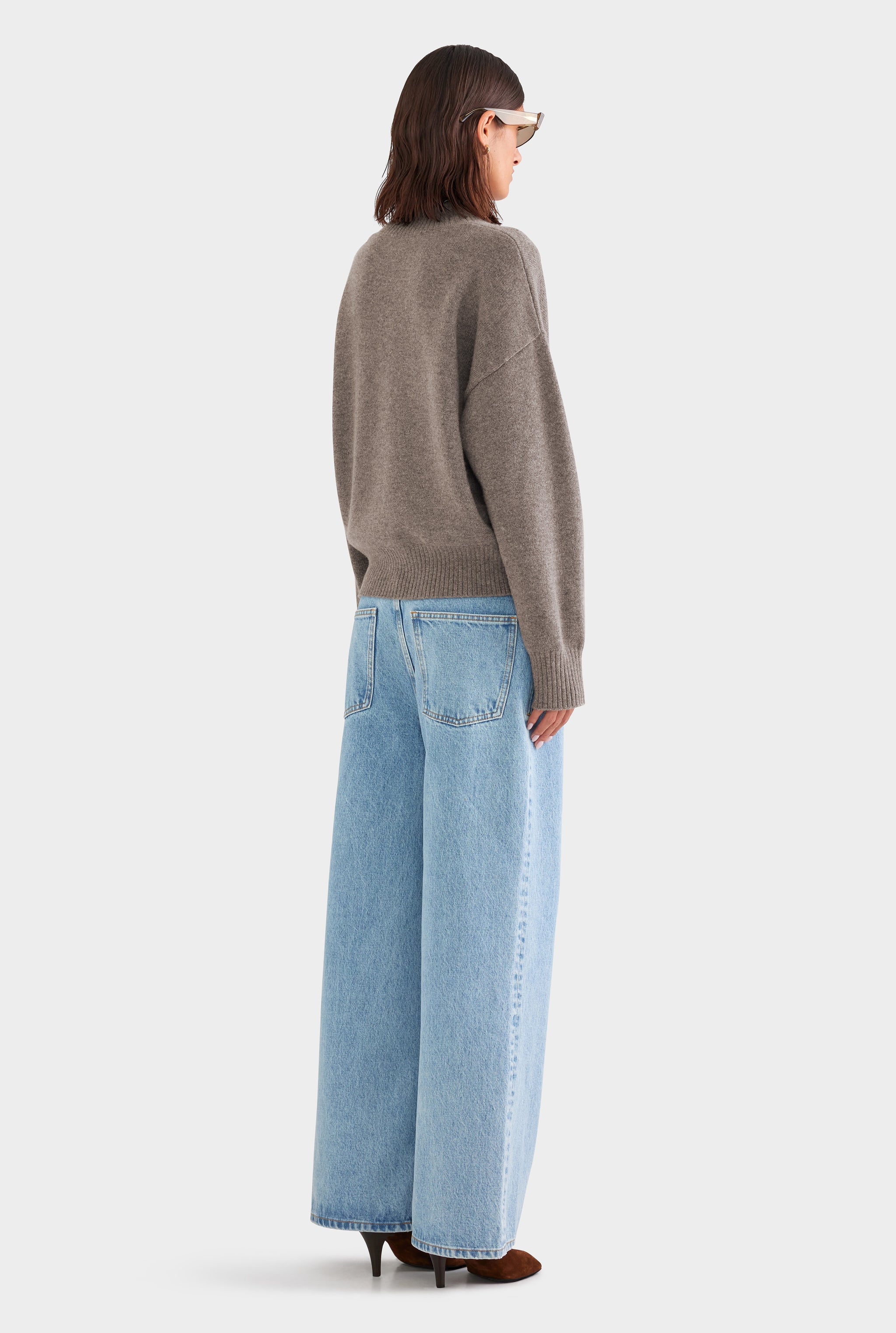 Wool Cashmere V Neck Sweater - Brown Marl