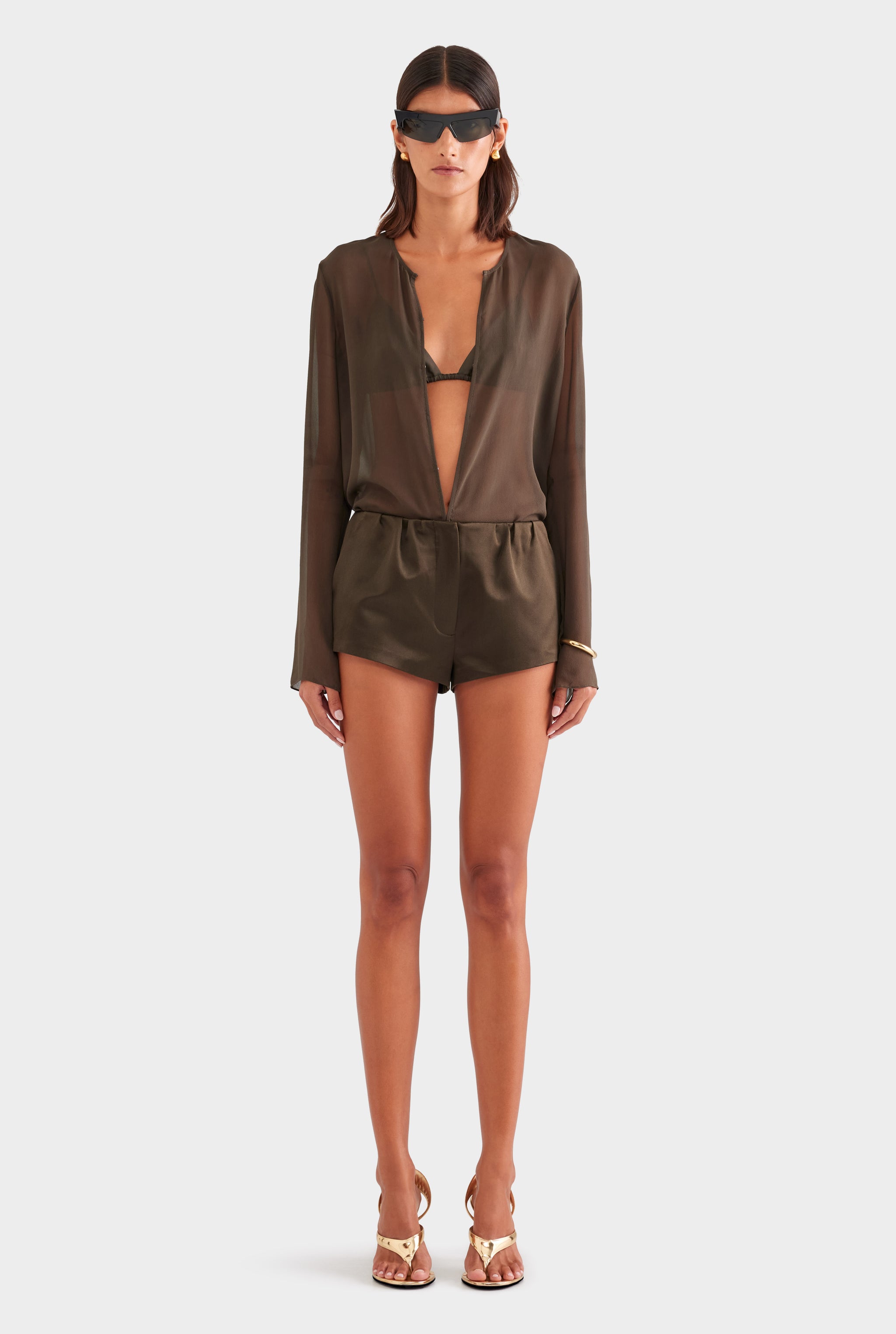 Silk Cotton Mini Short - Dark Olive