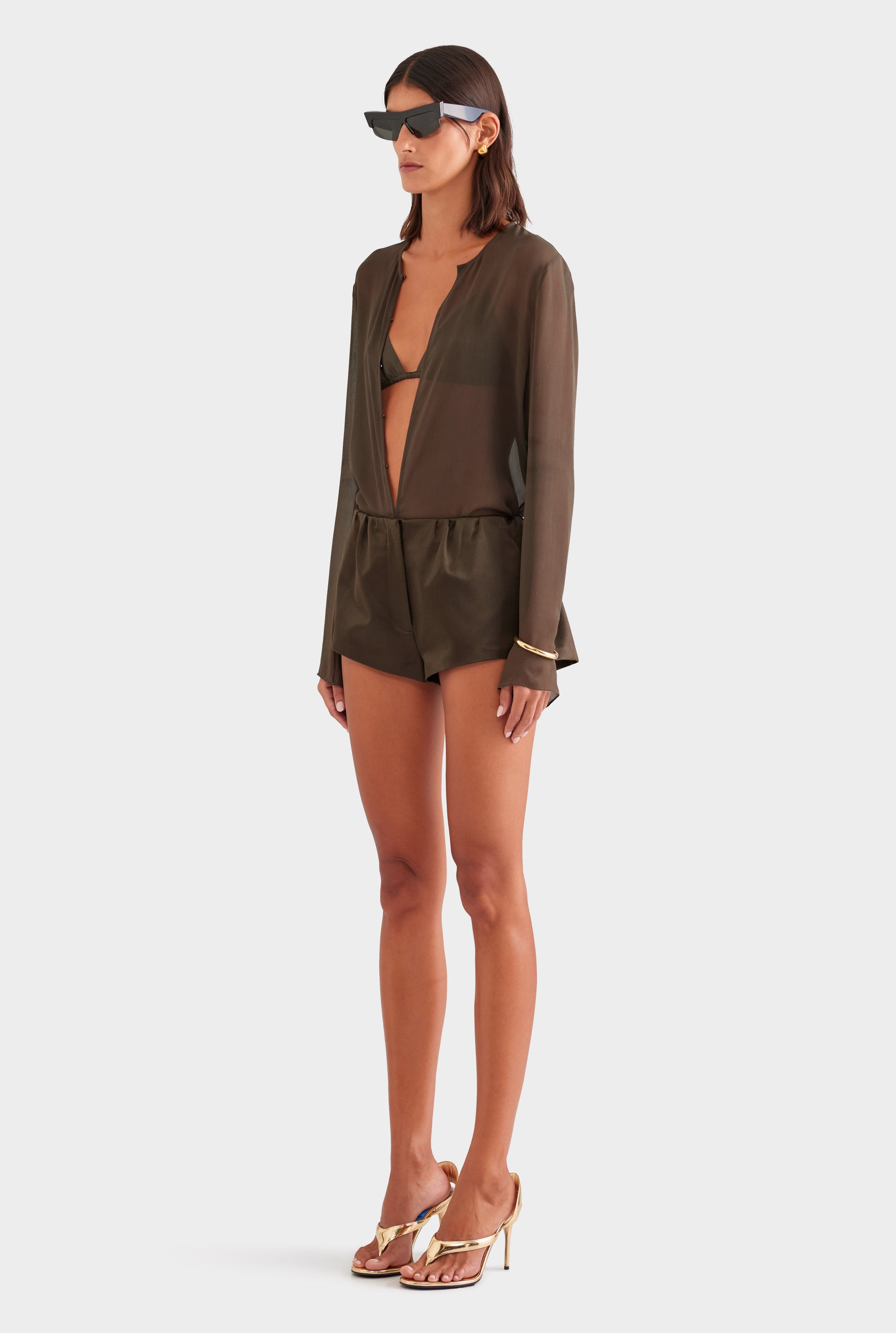 Silk Cotton Mini Short - Dark Olive
