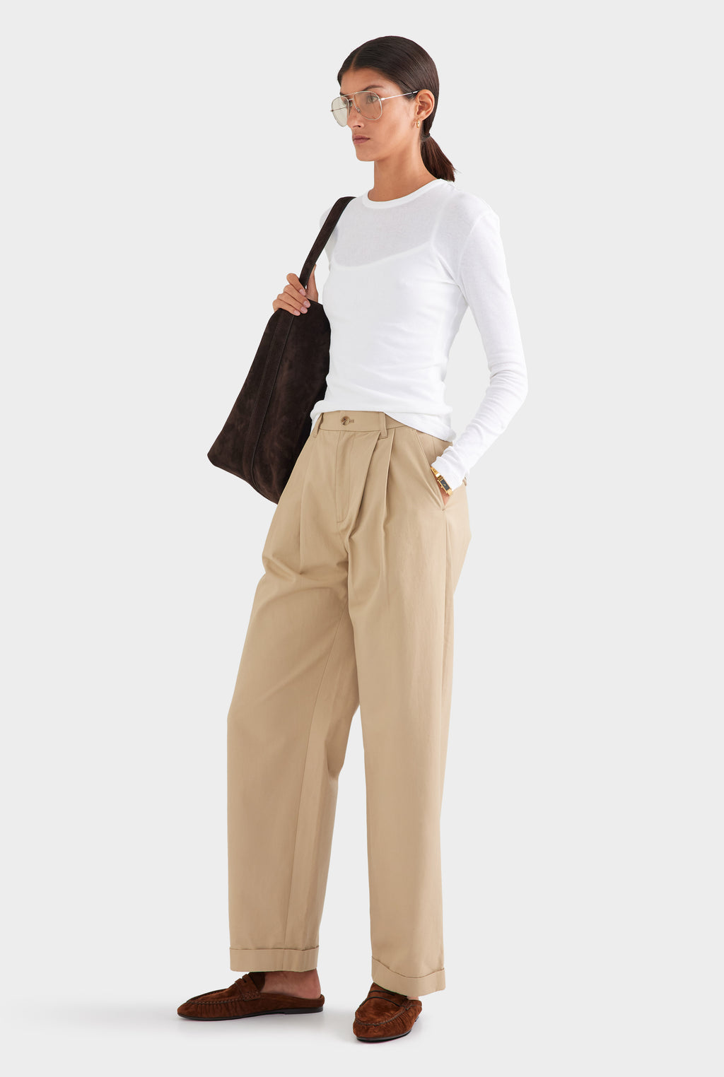 Tapered Cotton Pleat Pant - Pale Khaki