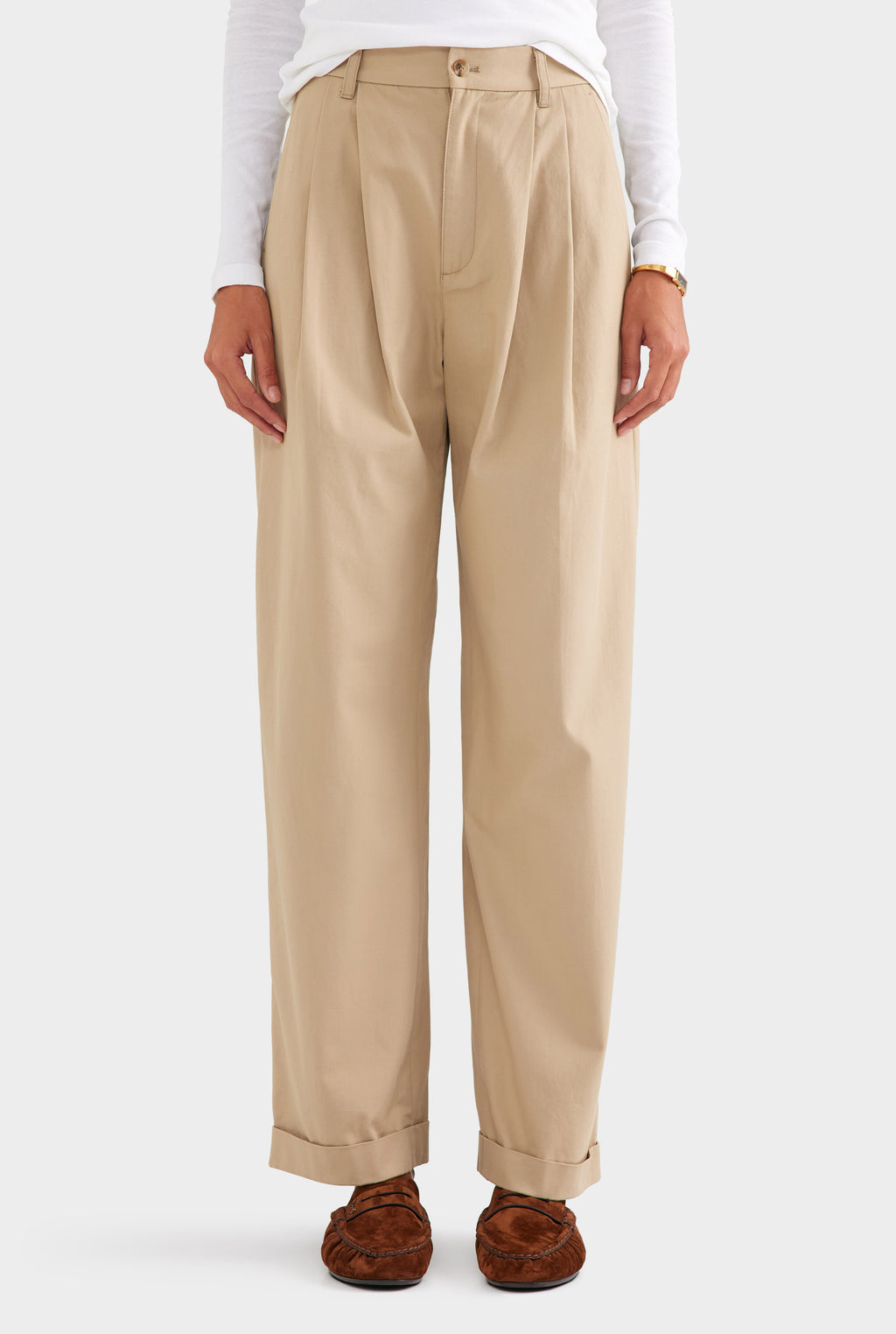 Tapered Cotton Pleat Pant - Pale Khaki