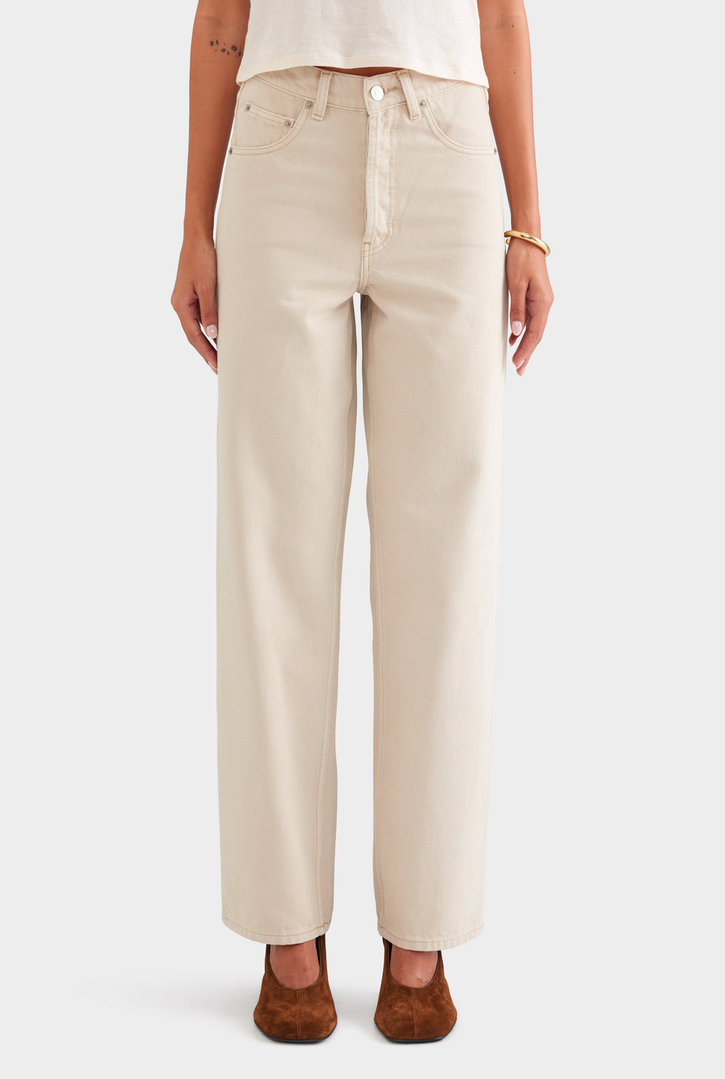 V Front Denim Jean - Washed Stone
