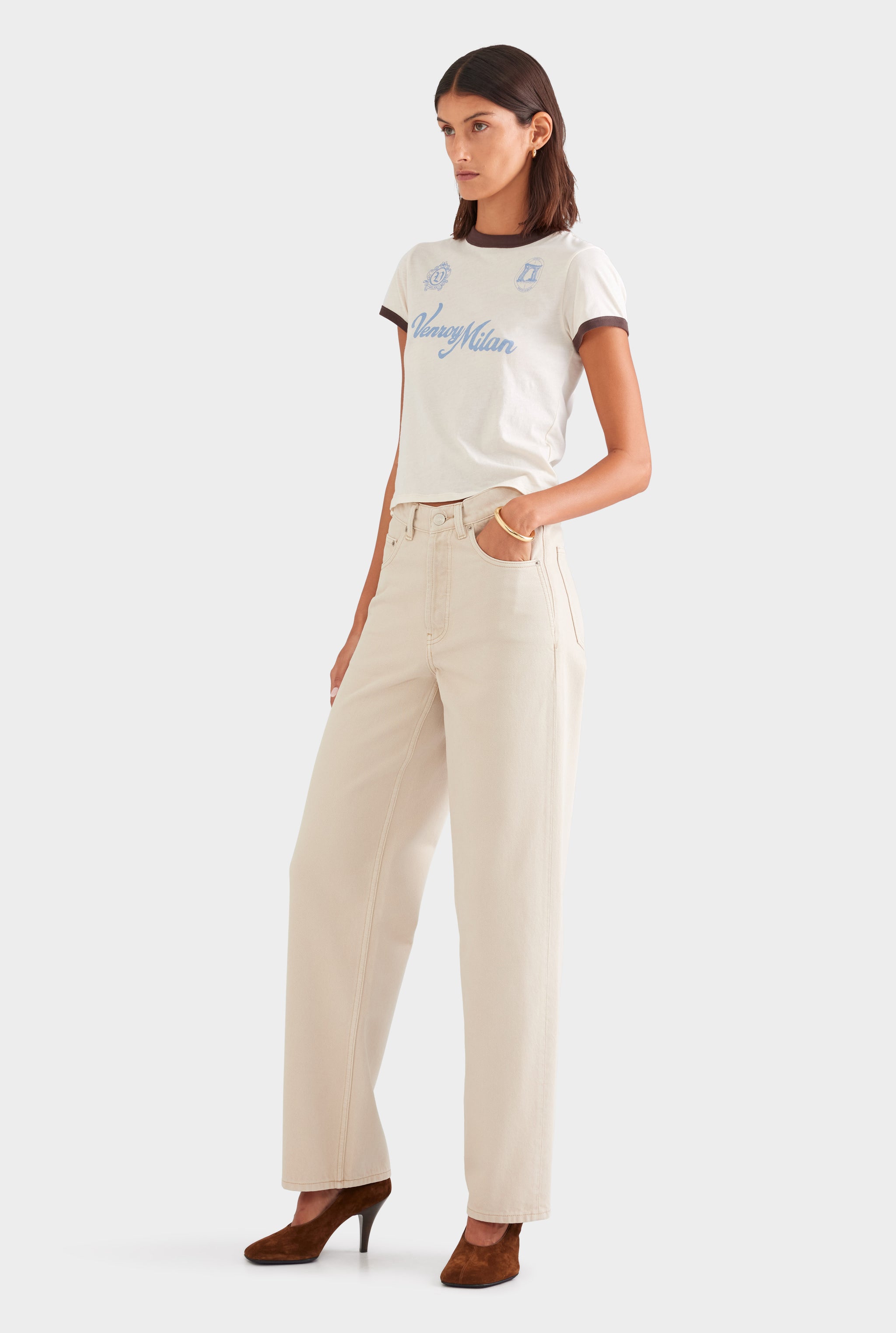 V Front Denim Jean - Washed Stone