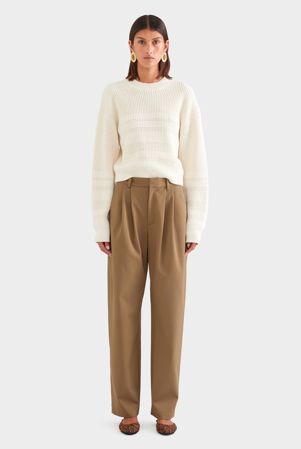 Wool Twill Tapered Pleat Trouser - Olive