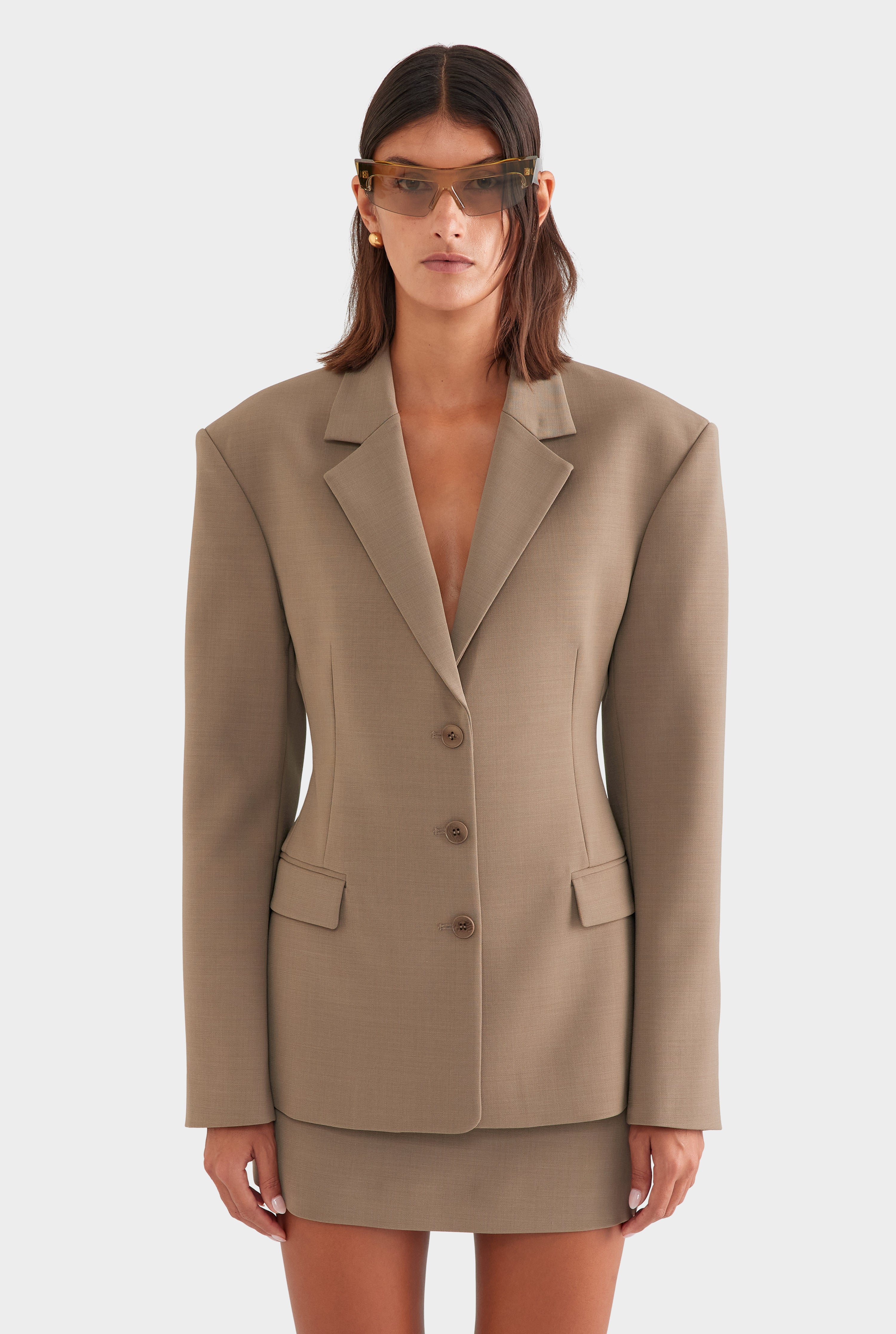 Scuba Wool Sculpted Blazer - Taupe