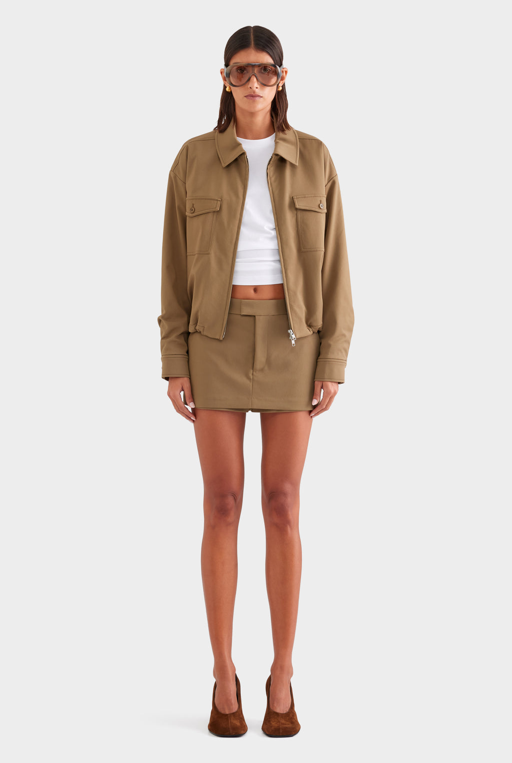 Wool Twill Zip Jacket - Olive