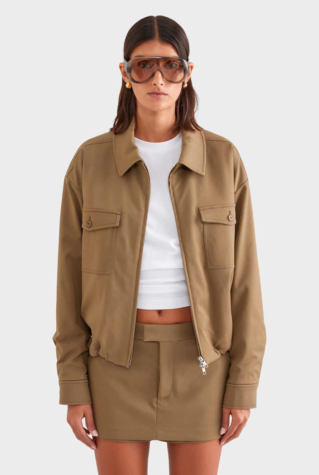 Wool Twill Zip Jacket - Olive
