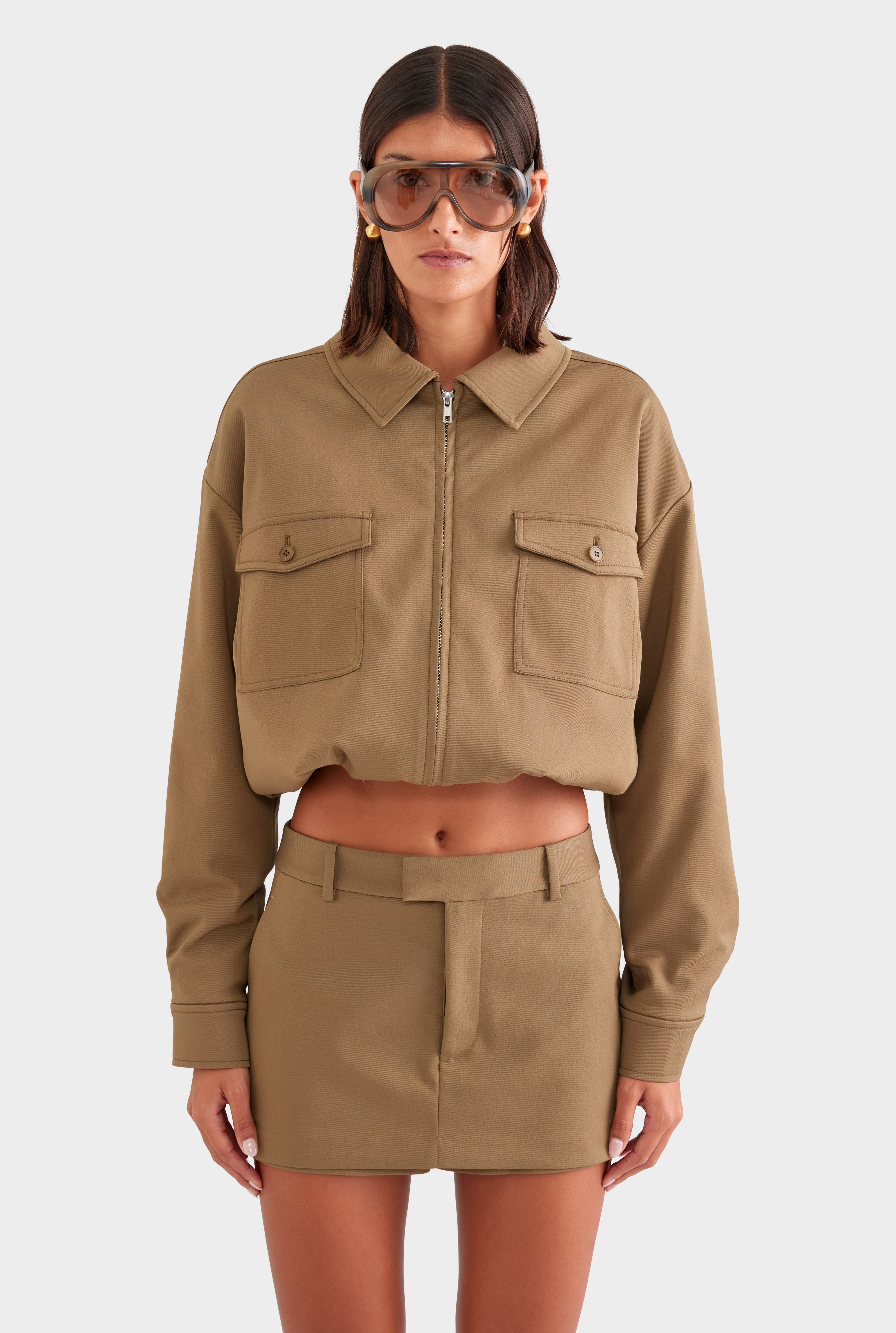 Wool Twill Zip Jacket - Olive
