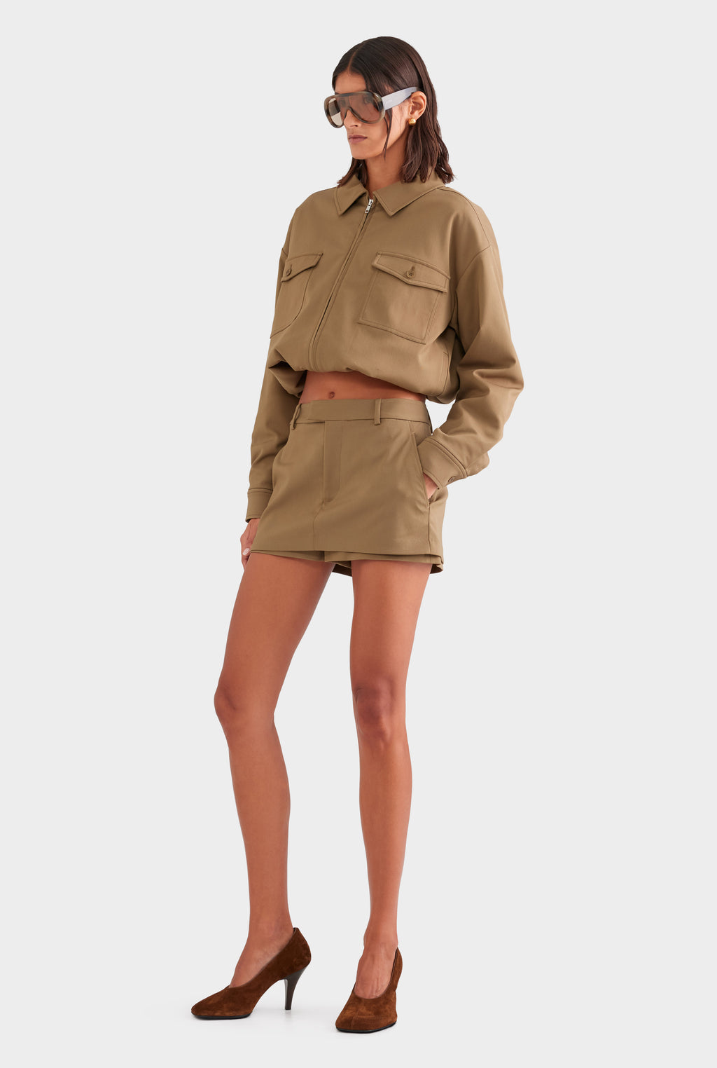 Wool Twill Zip Jacket - Olive