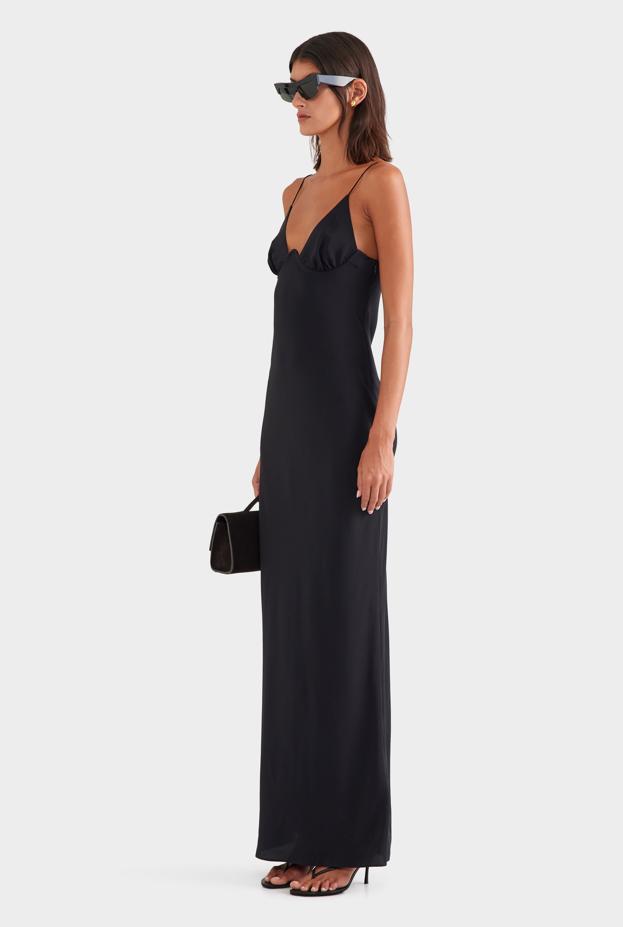 Silk Underwire Slip Dress - Black