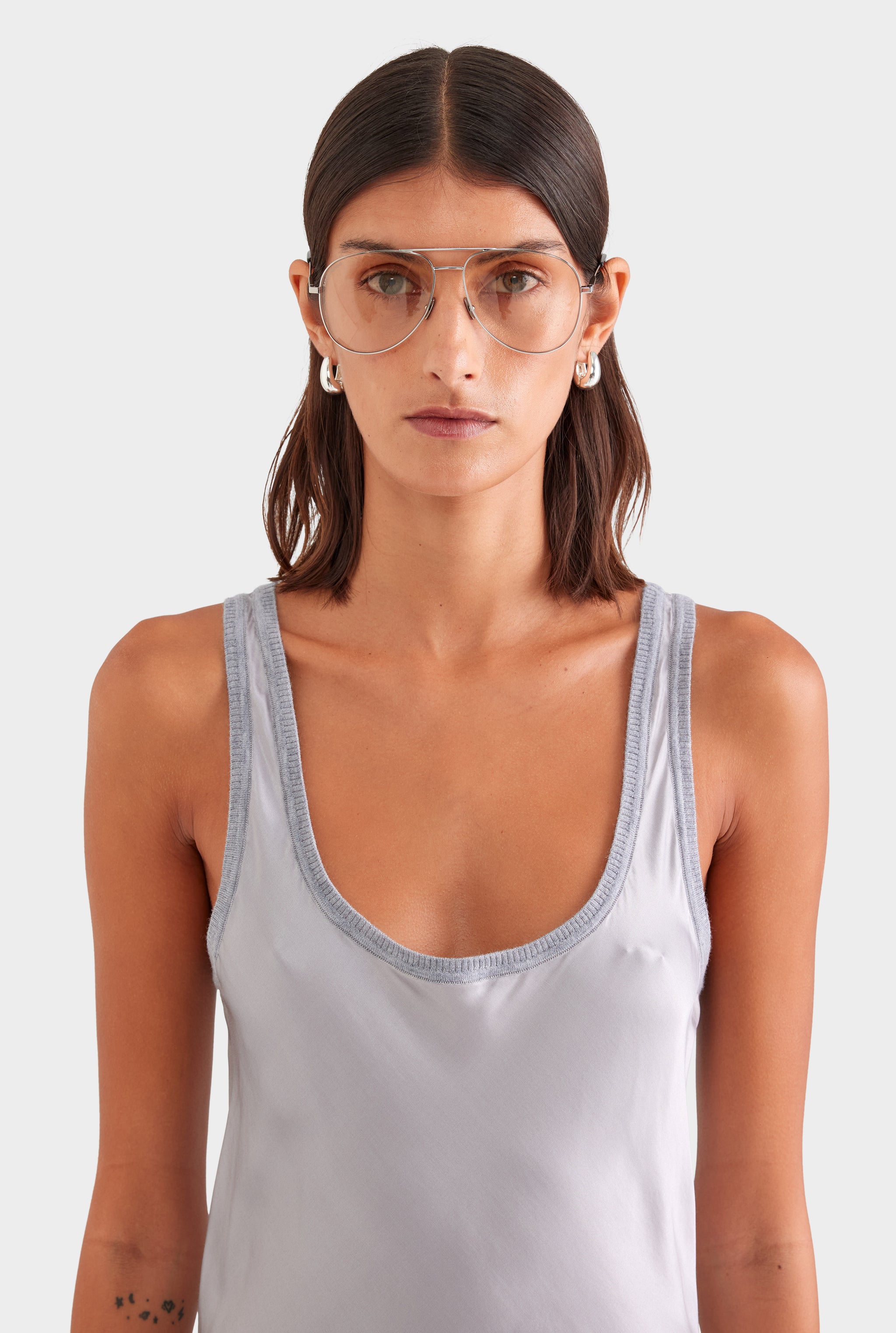 Bias Satin Tank Dress - Silver/Grey Marl