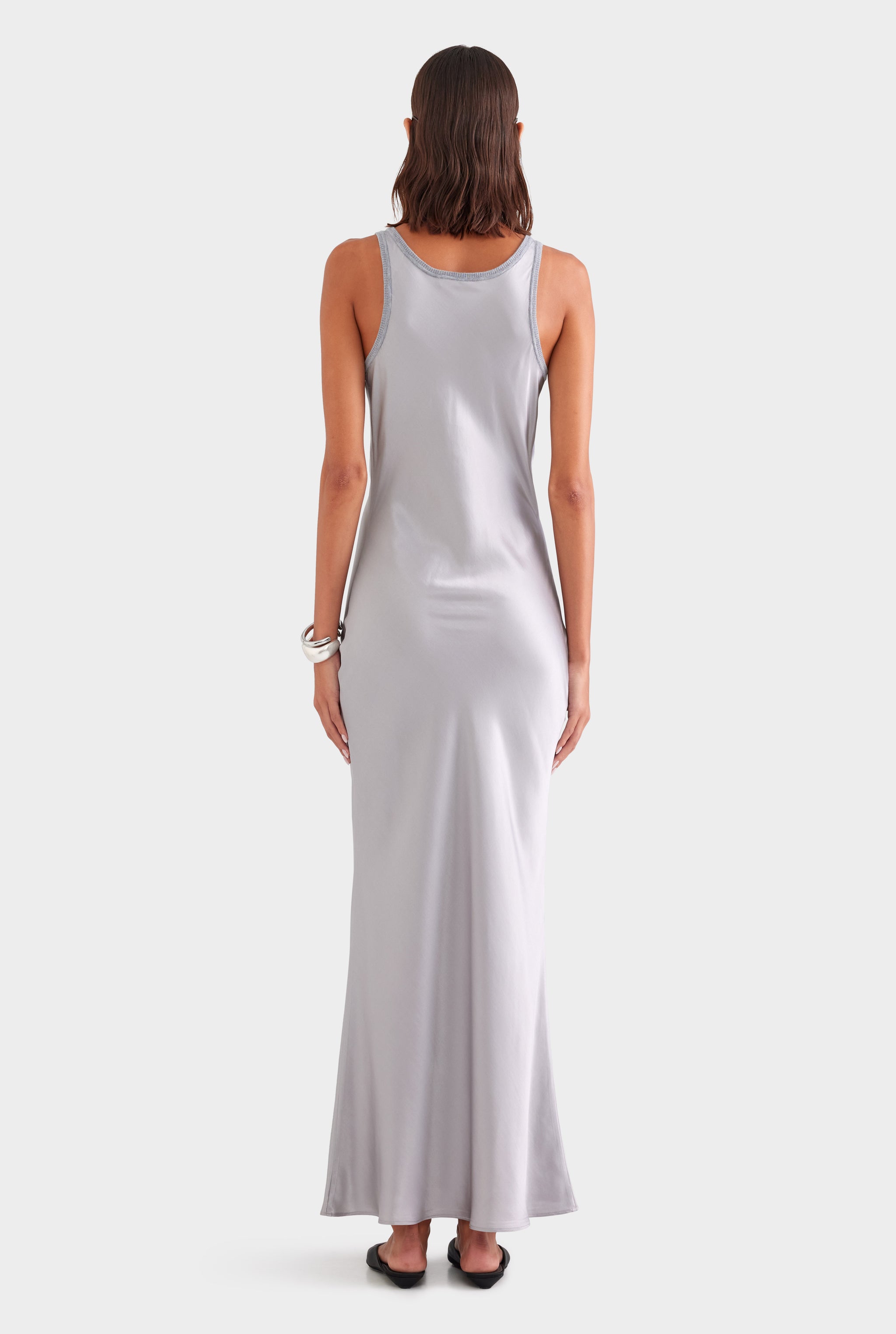 Bias Satin Tank Dress - Silver/Grey Marl