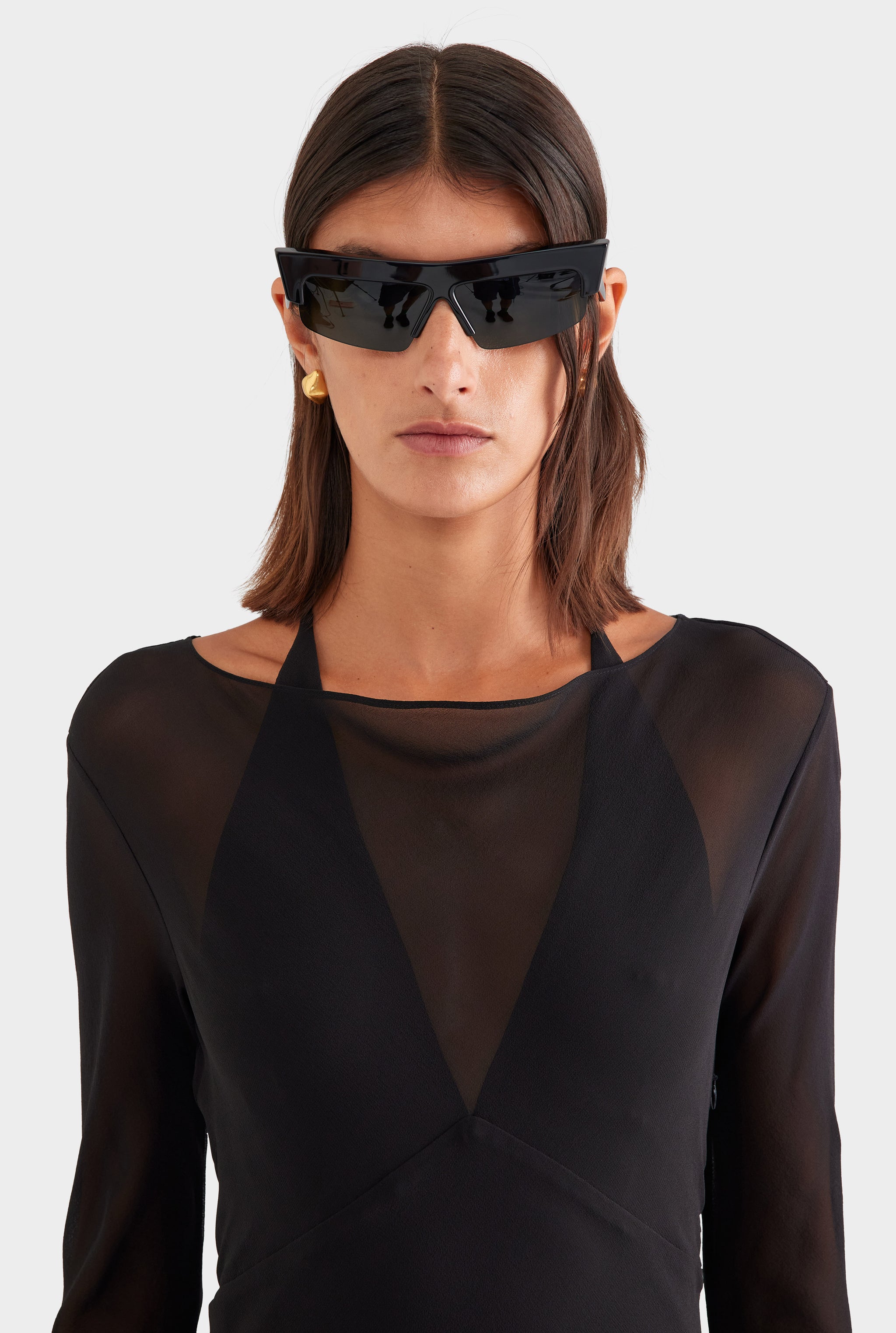 Silk Layered Long Sleeve Maxi Dress - Black