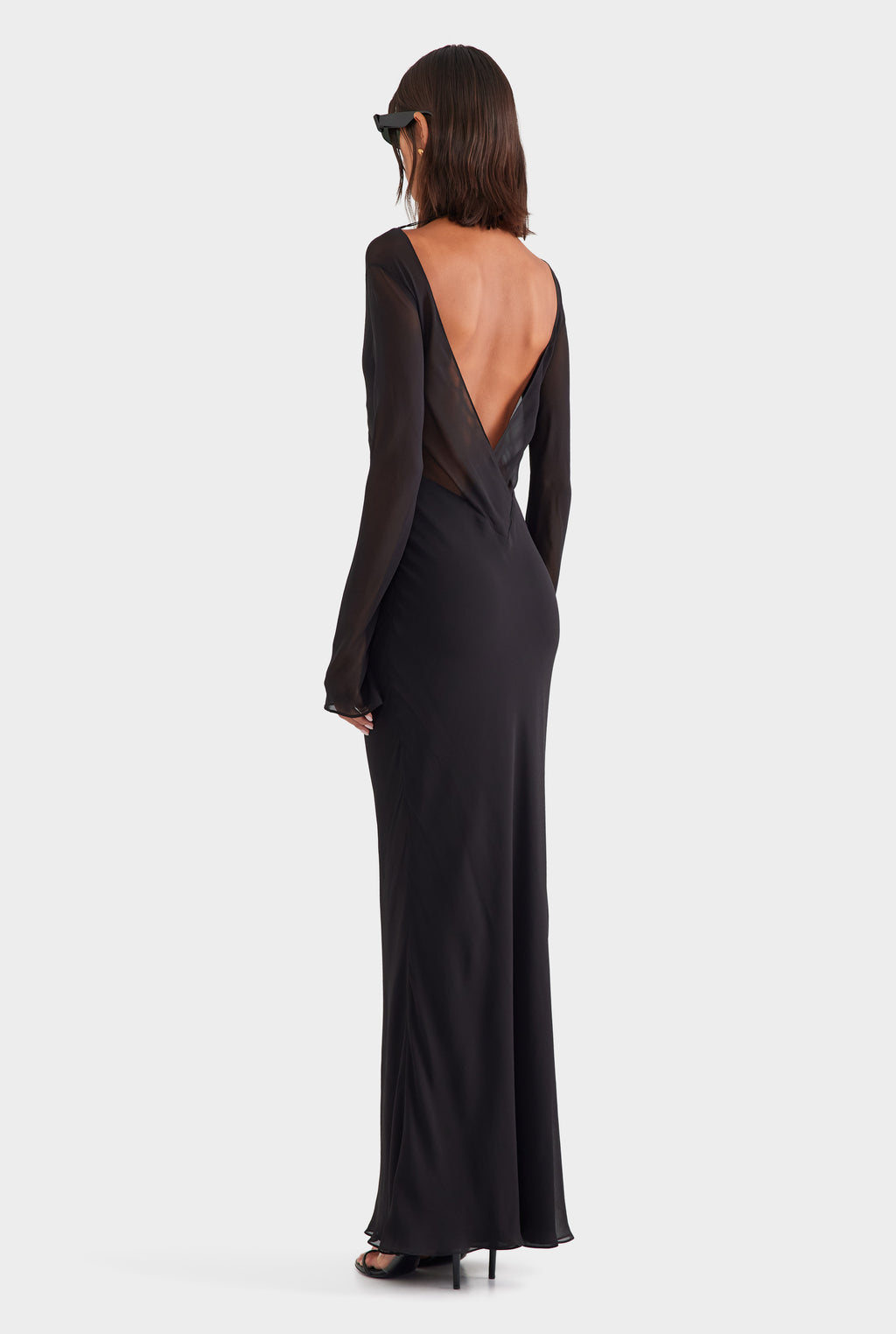 Silk Layered Long Sleeve Maxi Dress Black