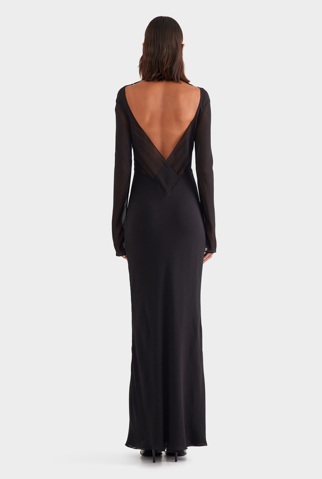 black silk long sleeve dress Silk Layered Long Sleeve Maxi Dress Black